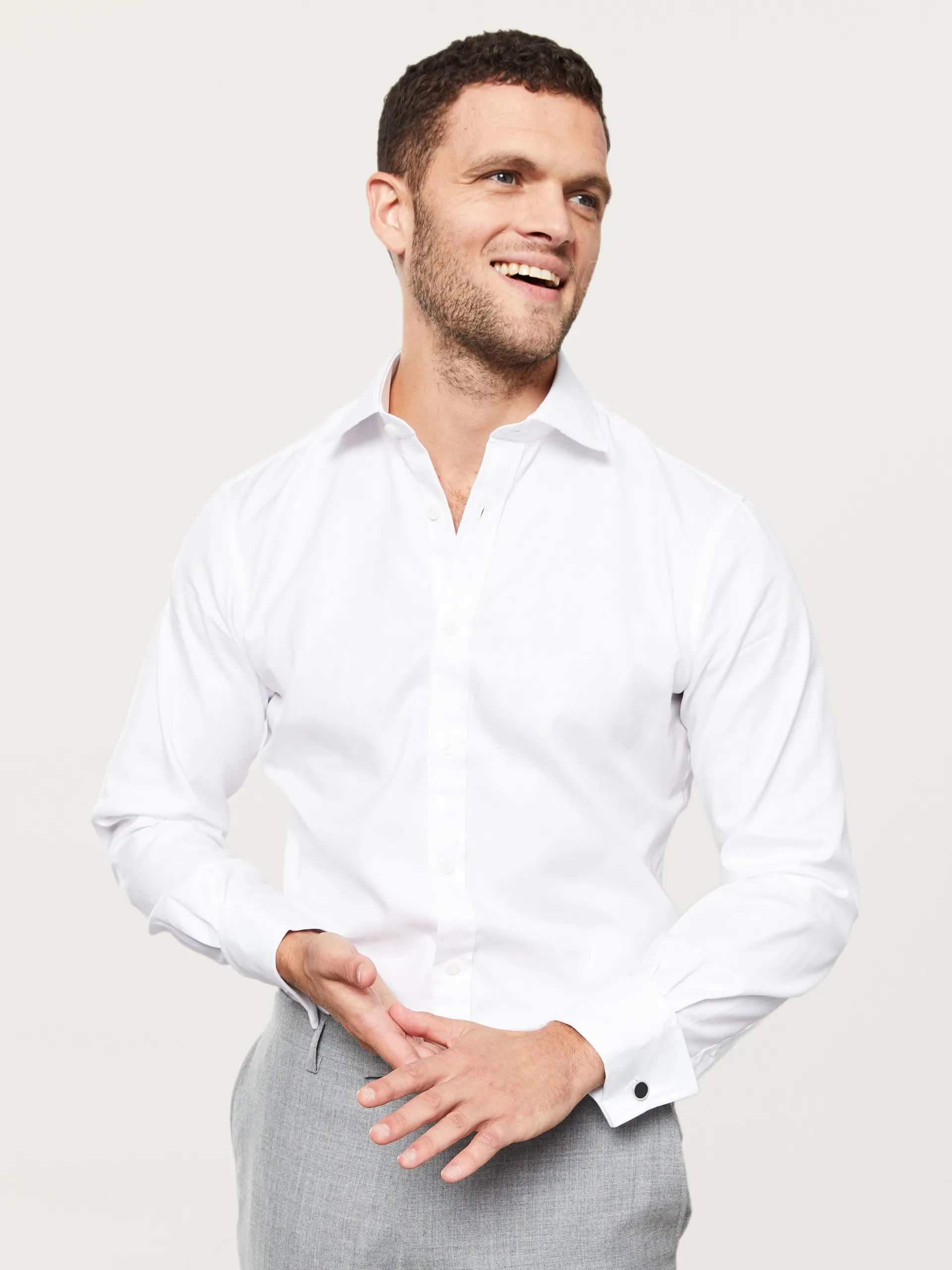 White Twill Fitted Double Cuff Shirt