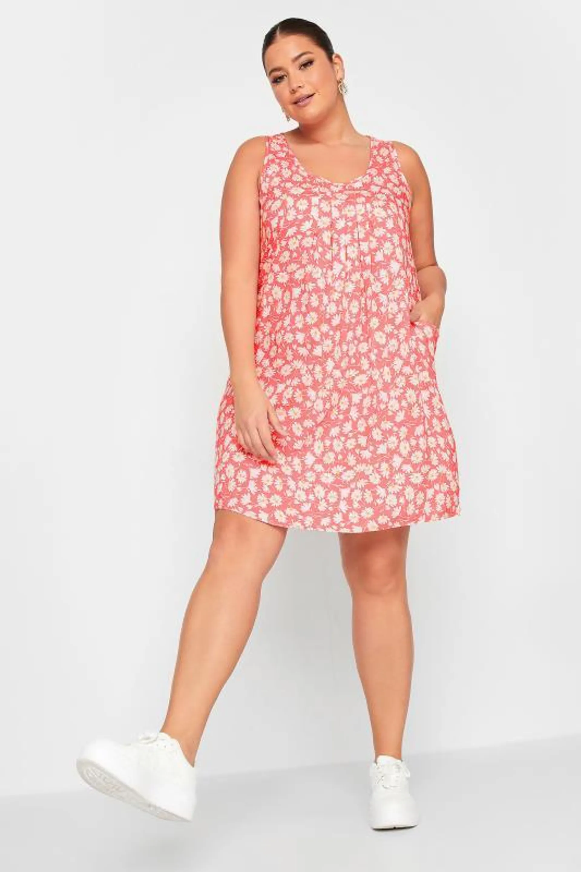 YOURS Curve Light Pink Daisy Print Pocket Smock Dress