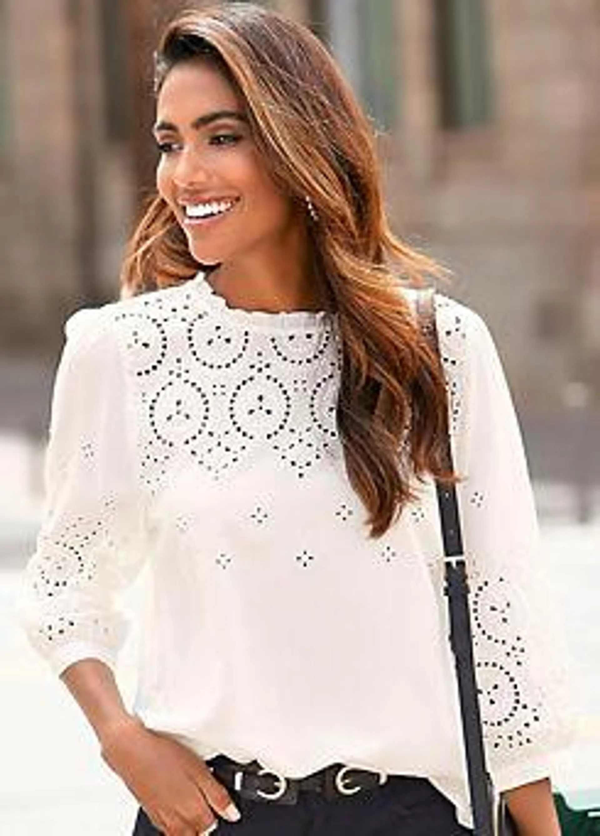 LASCANA Broderie Anglaise Slip-On Blouse