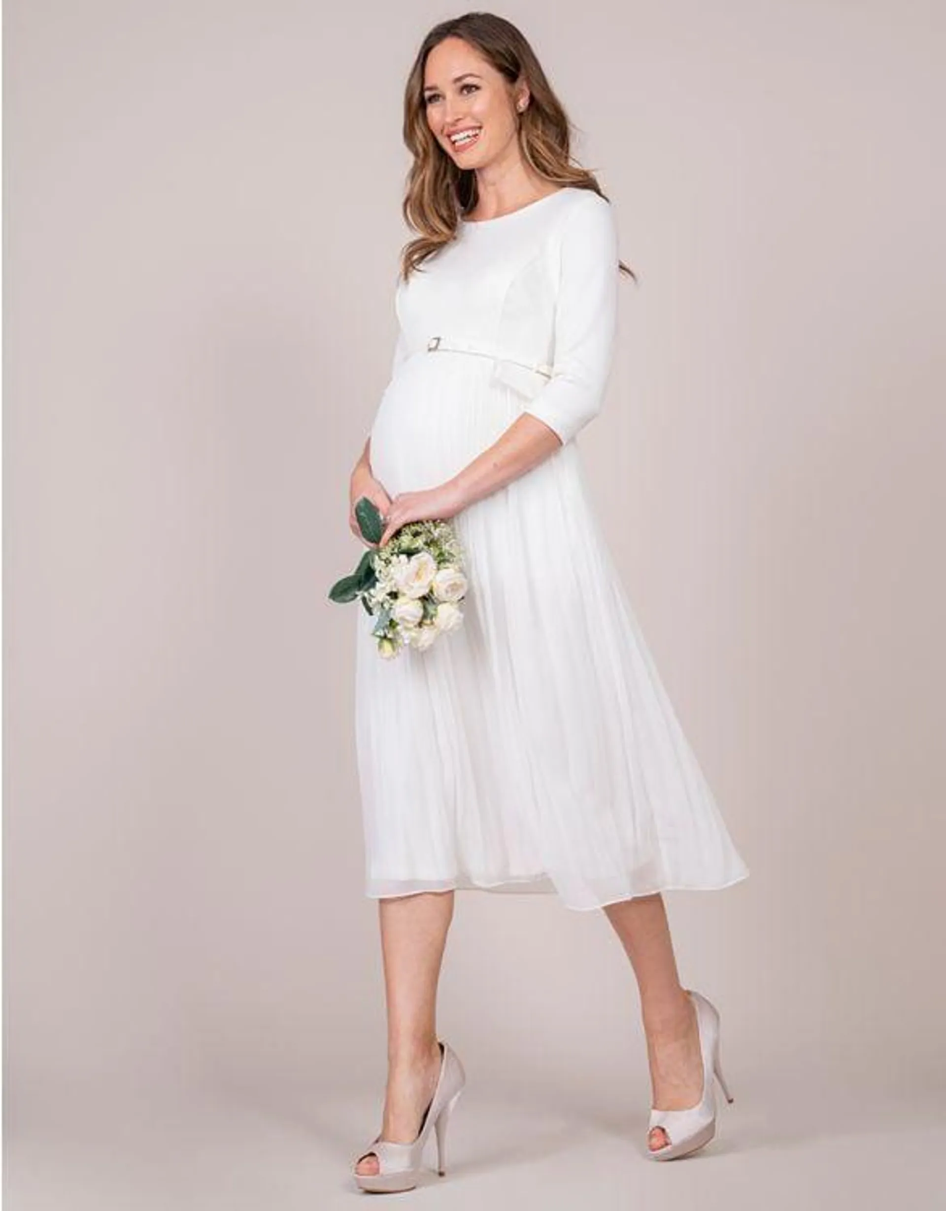 Ivory Pleated Maternity Midi Dress