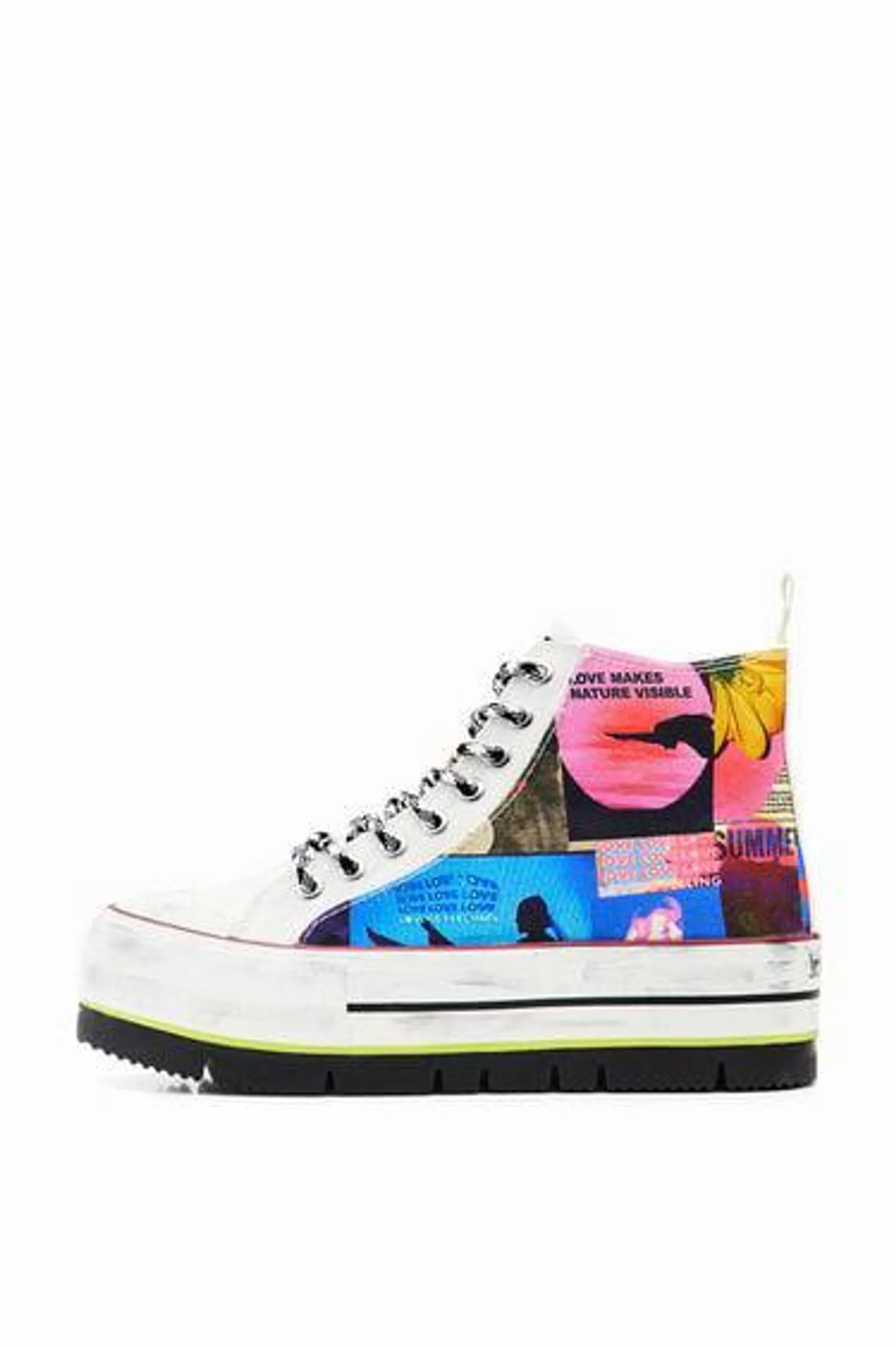 High-top platform collage sneakers