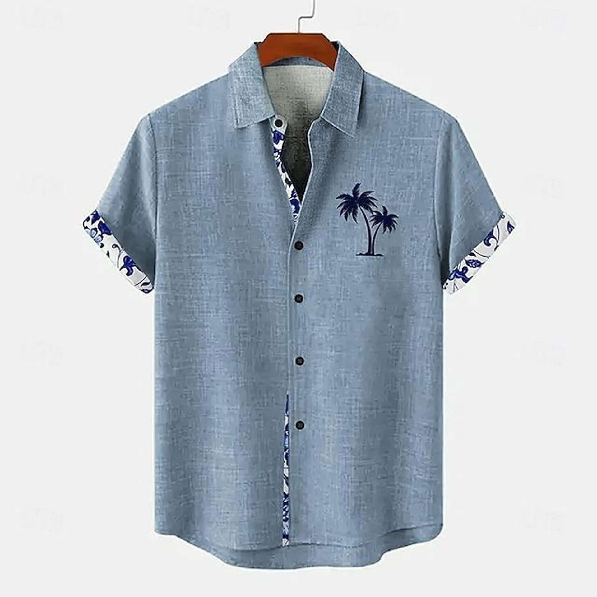 Men's 20% Linen 20%Linen+20%Cellulose+60%Polyester Shirt Short Sleeve Turndown White, Blue, Green Shirt Daily