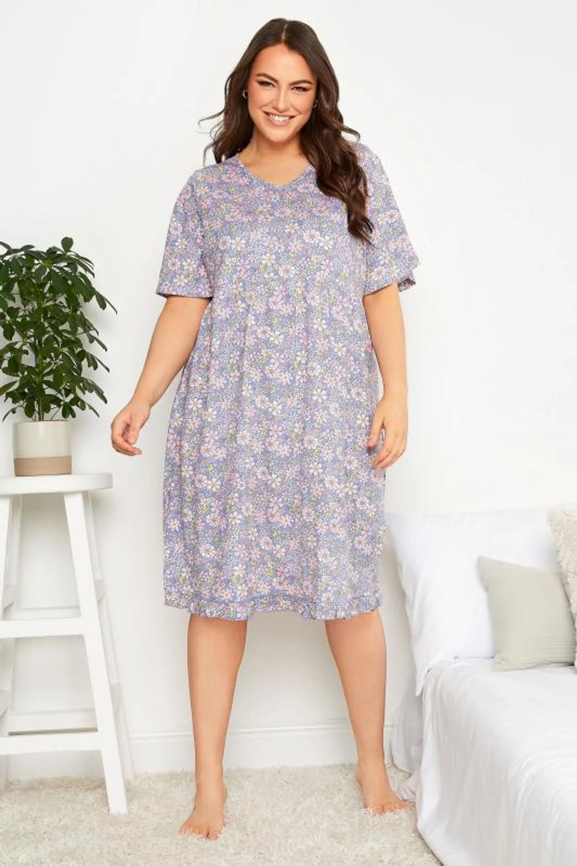 YOURS Curve Purple Floral Peplum Soft Touch Nightdress