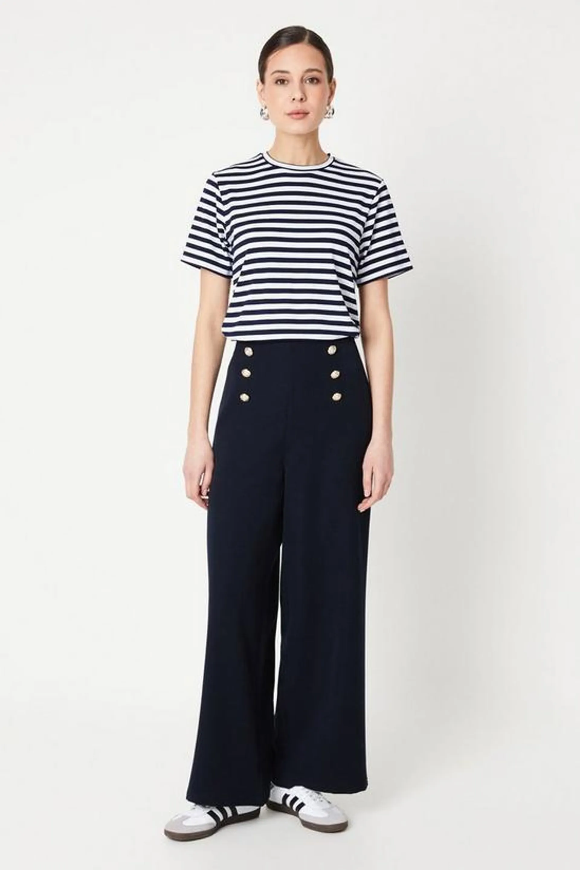 Button Front Straight Leg Trousers