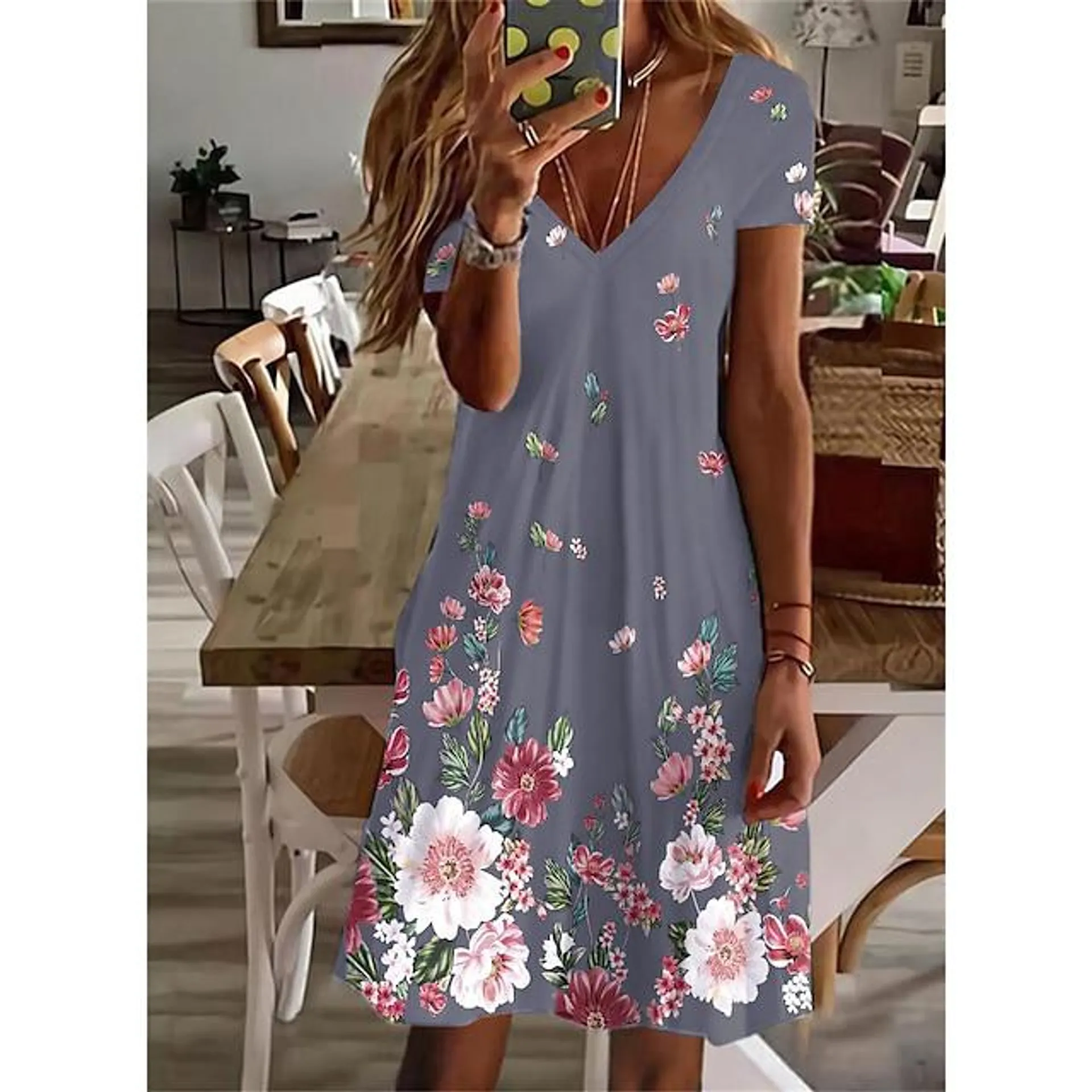 Women's Casual Dress Summer Dress Print Dress Floral Print V Neck Mini Dress Active Fashion Outdoor Daily Short Sleeve Regular Fit Black And White Olive Green Colourful Summer Spring S M L XL XXL