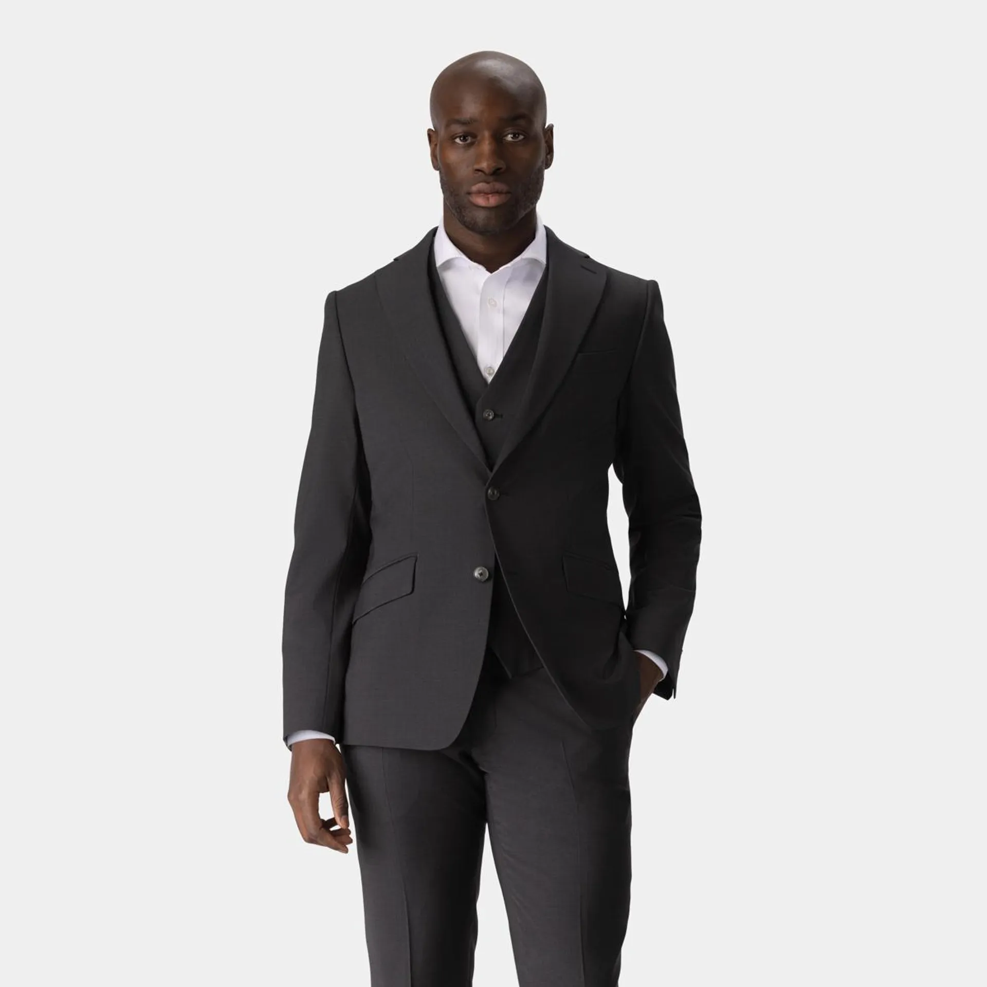 Dark gray three-piece stretch suit