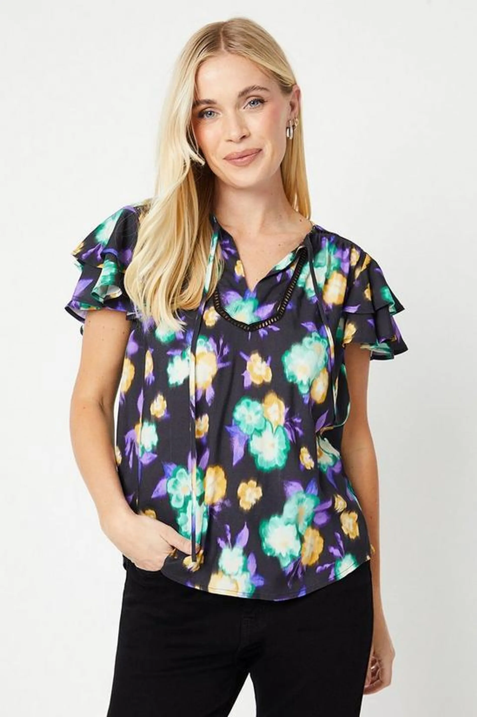 Petite Floral Chiffon Ladder Insert Top