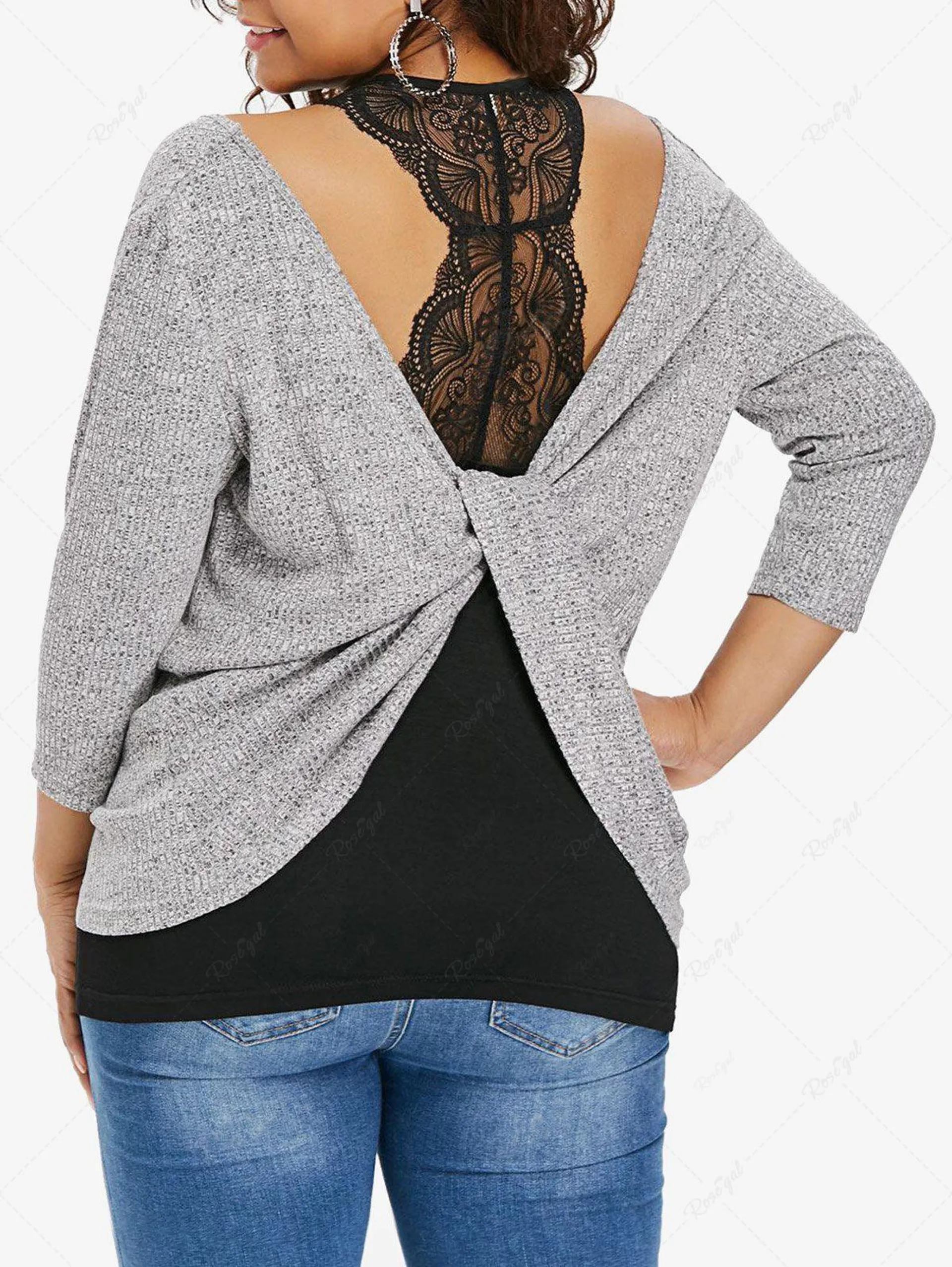 Plus Size Floral Lace Tank Top and Marled Textured Twisted T-shirt - 3x | Us 22-24