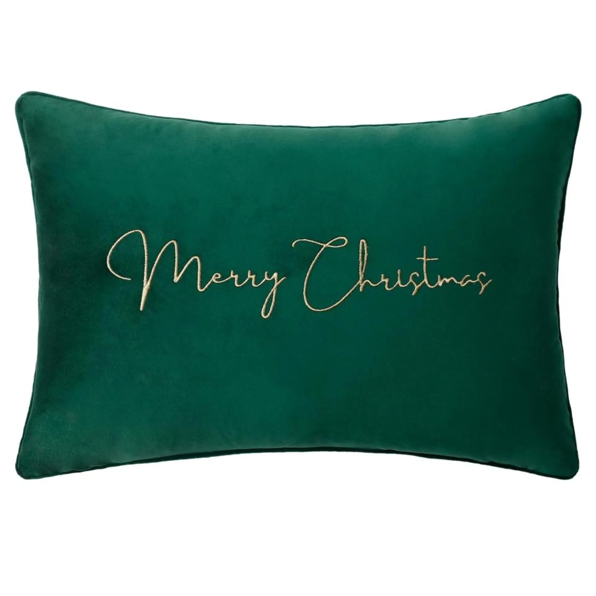 Emerald Velvet Embroidered Merry Christmas Cushion - 40x60cm