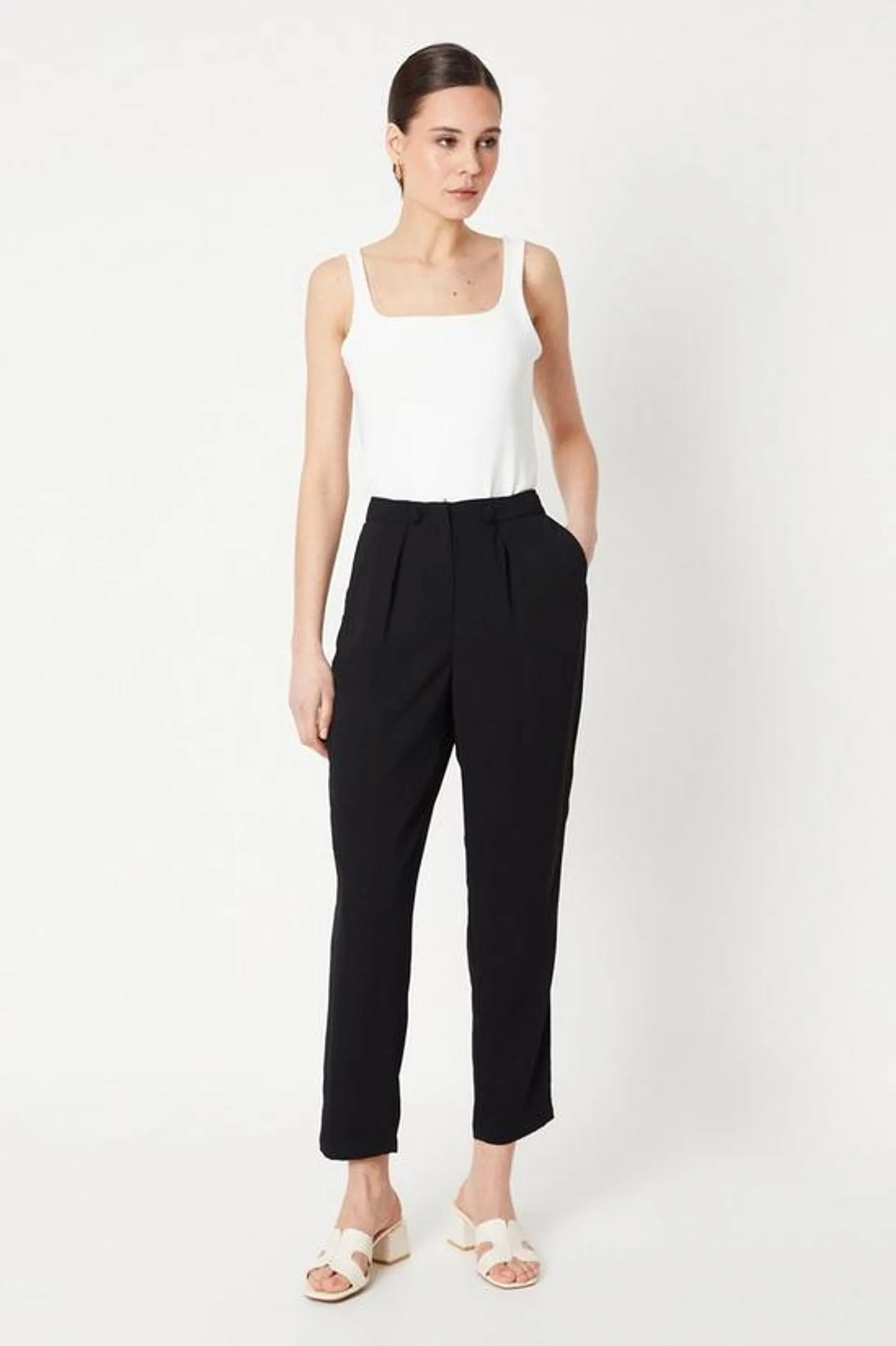 Button Front Slim Leg Trouser