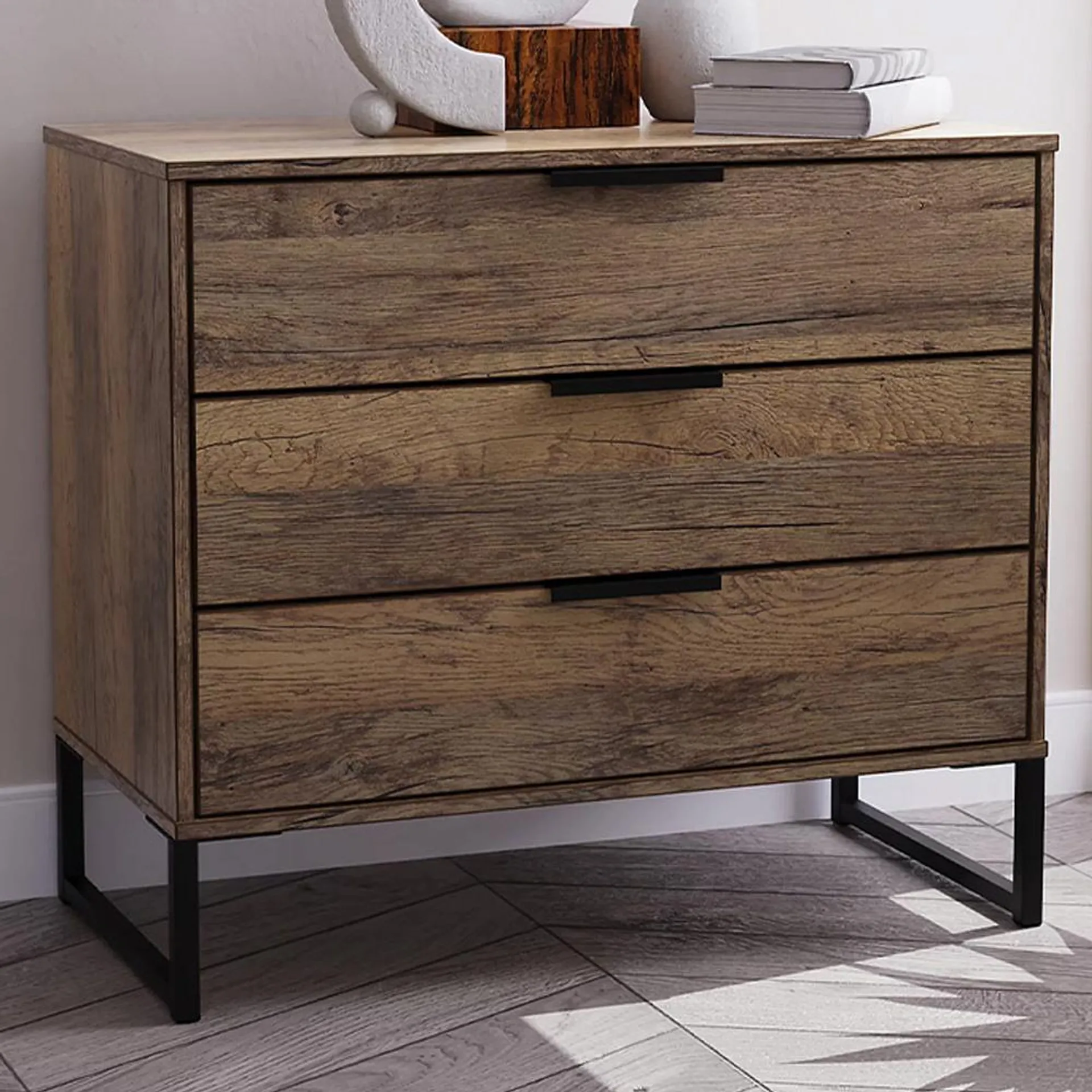 Crowndale Hong Kong 3 Drawer Vintage Oak Chest of Drawers