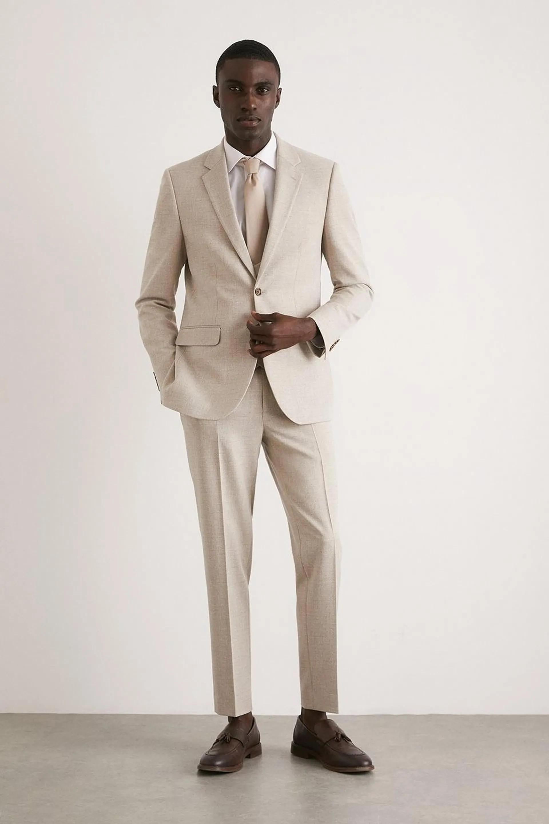 Skinny Fit Neutral Semi Plain Suit Trousers