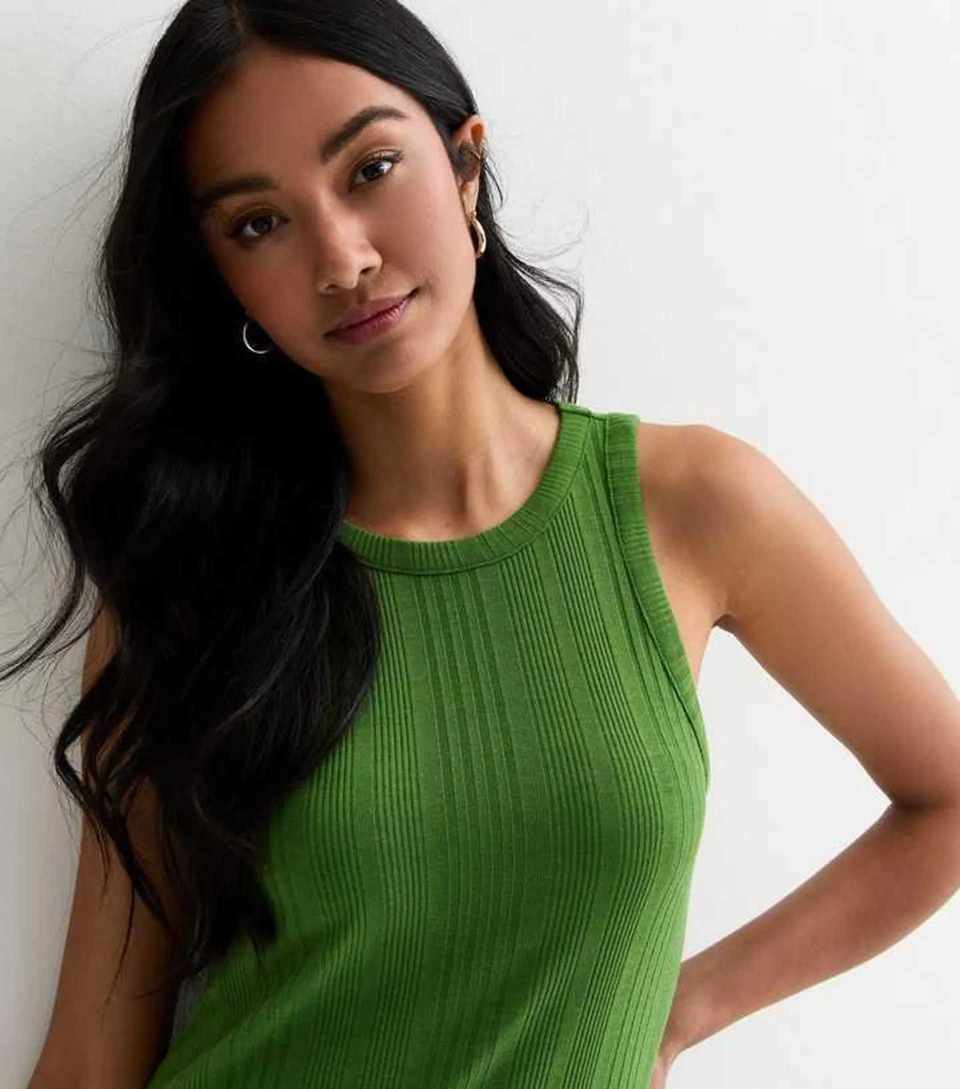 Green Ribbed Racer Midi Dress