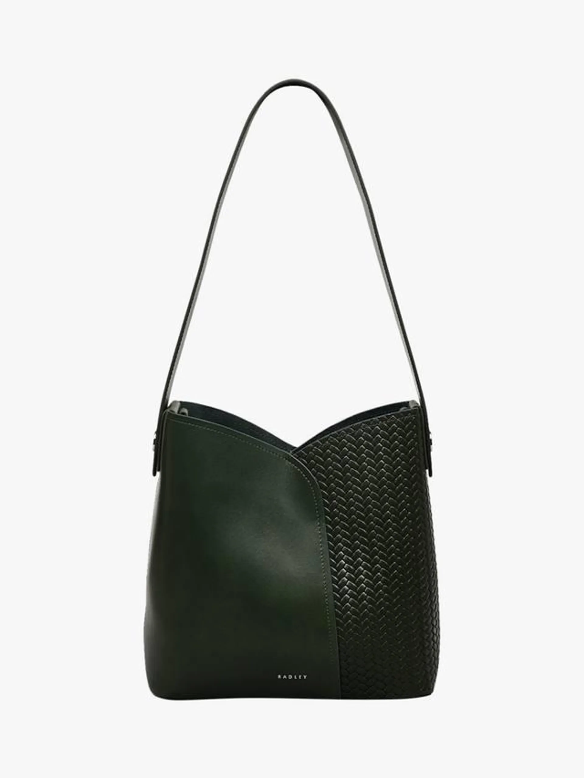 The Cordelia Weave-Embossed Leather Medium Open-Top Shoulder Bag, Racing Green