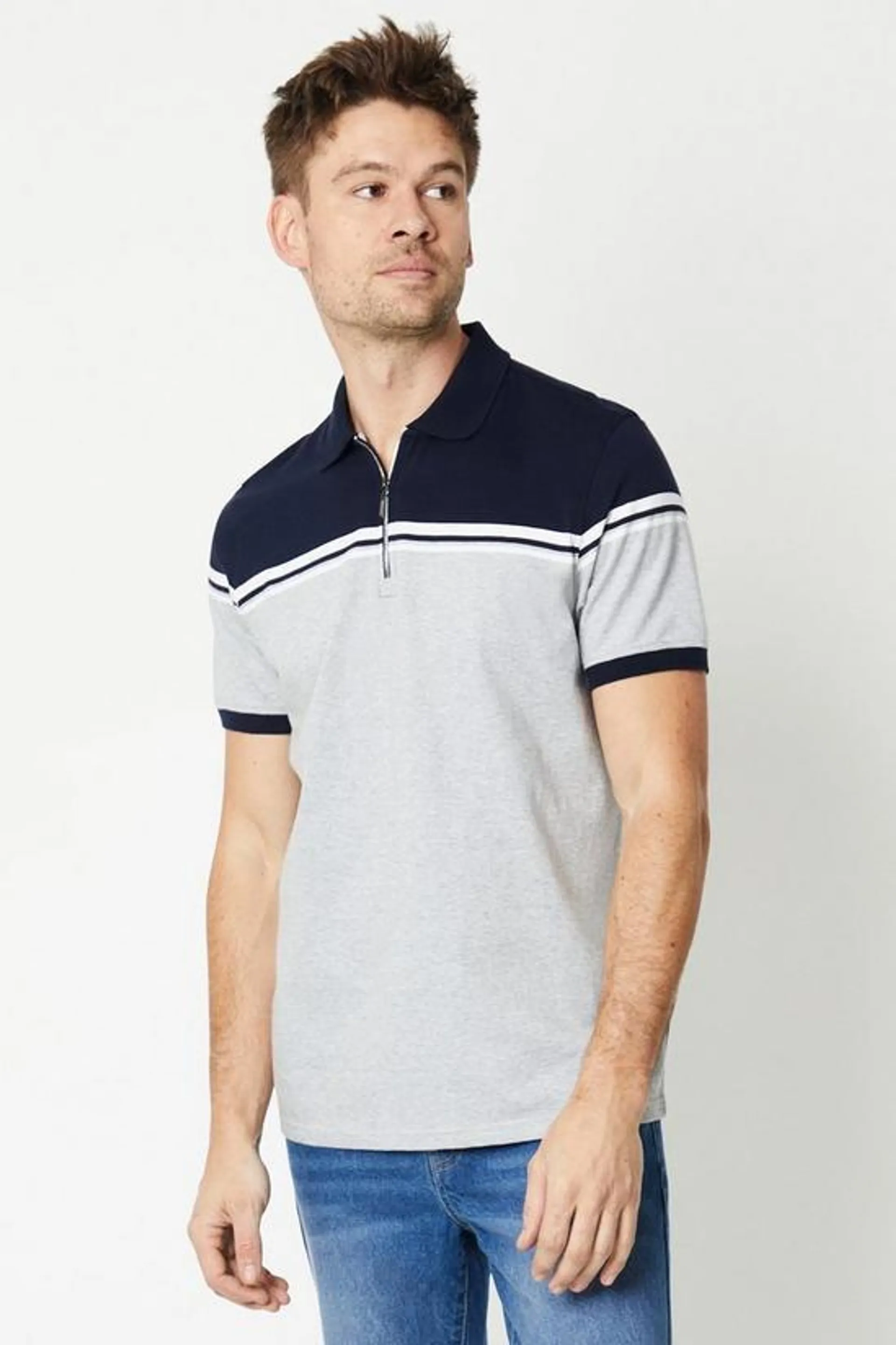 Contrast Yoke Zip Polo