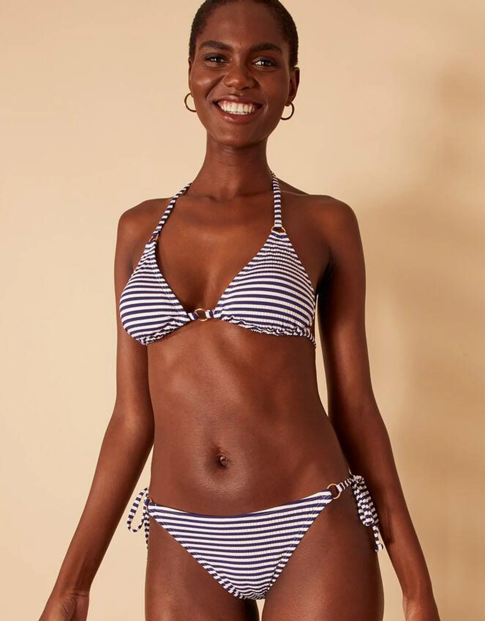 Ring Detail Stripe Bikini Bottoms Blue