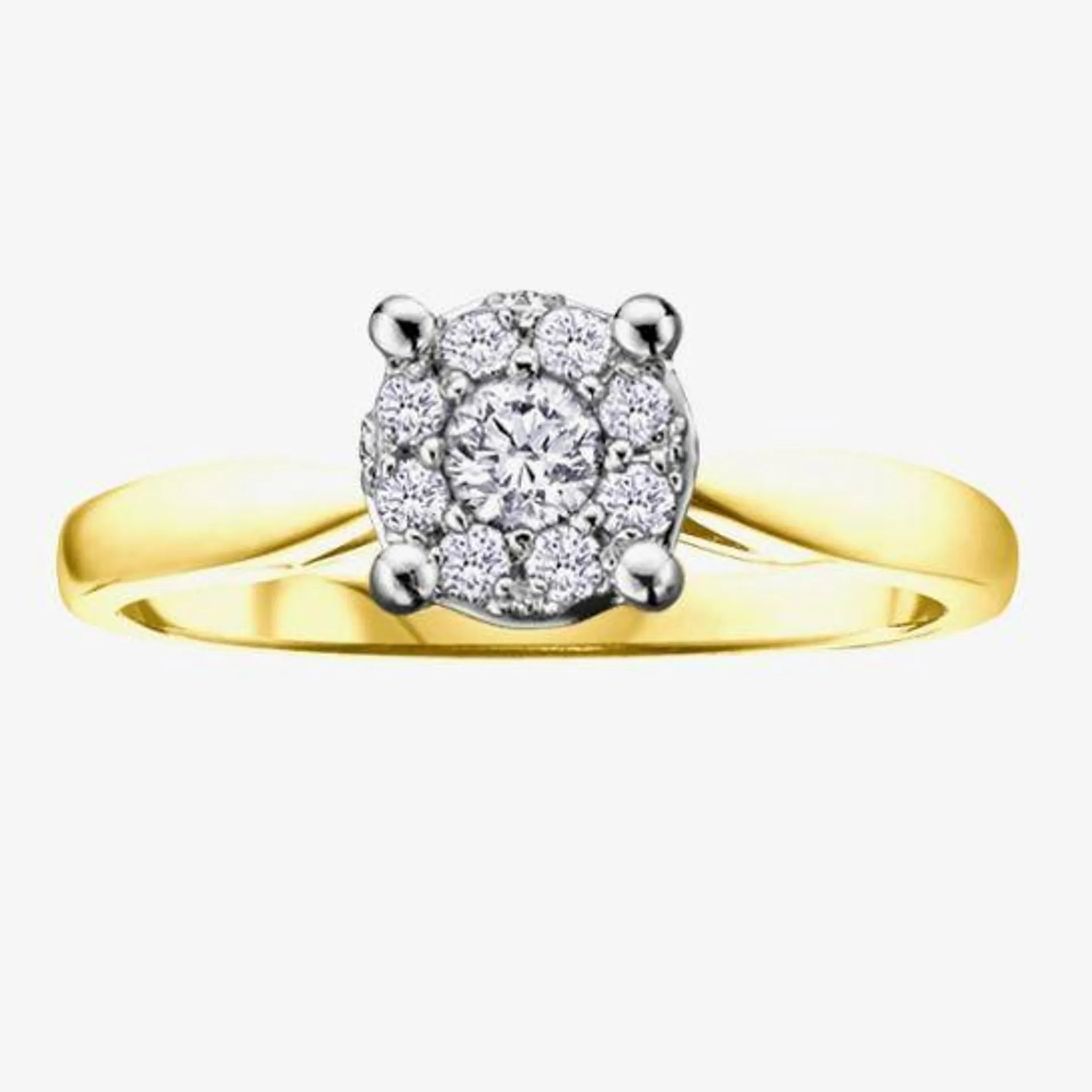 9ct Yellow Gold 0.30ct Diamond Round Cluster Ring