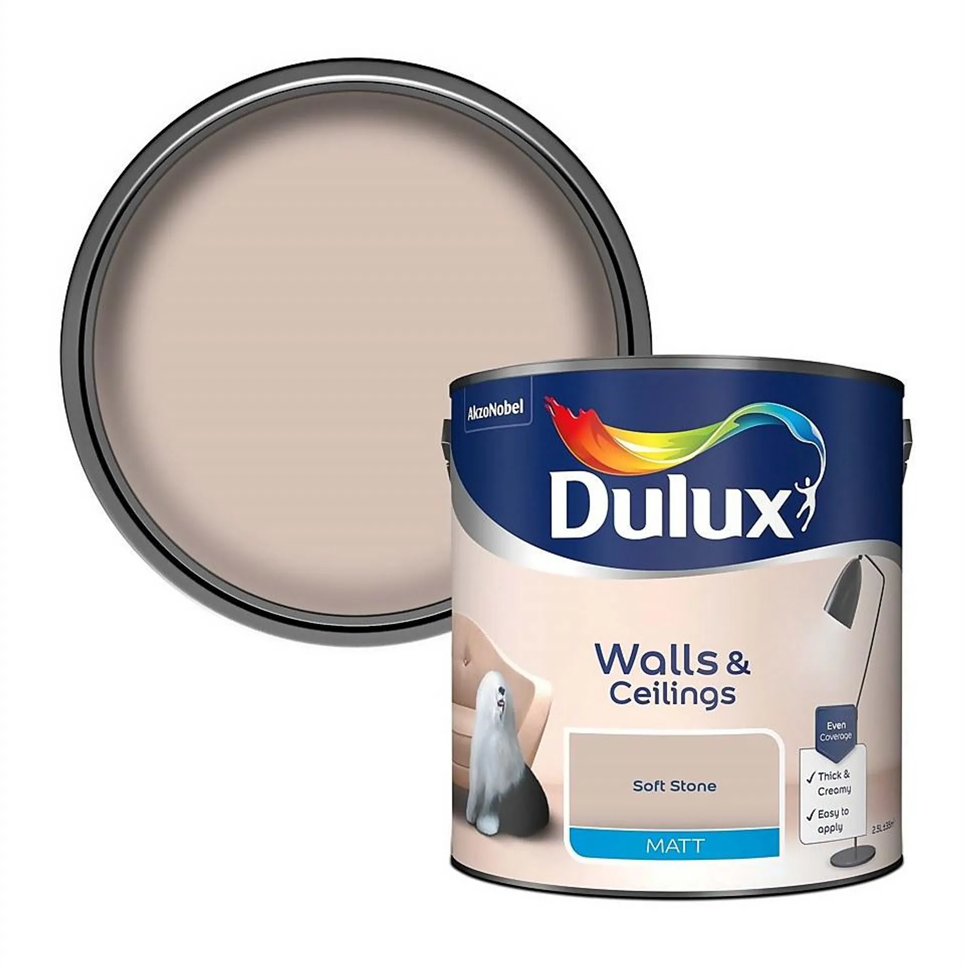 Dulux Matt Emulsion Paint Soft Stone - 2.5L