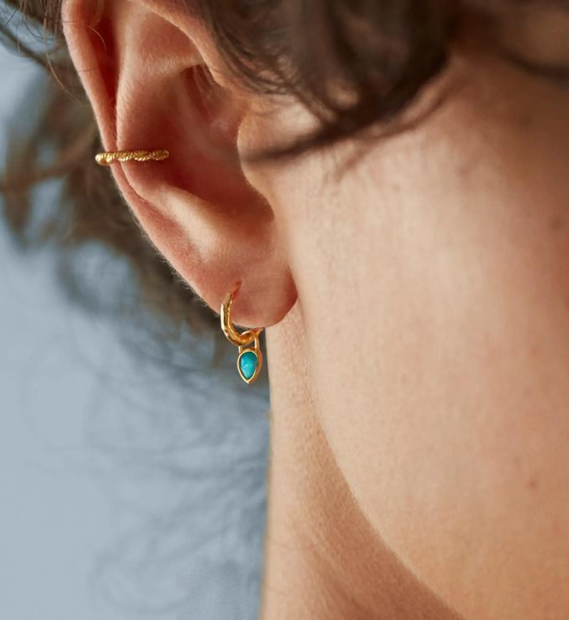 Siren Muse Turquoise Teardrop Gemstone Mini Huggie Earrings