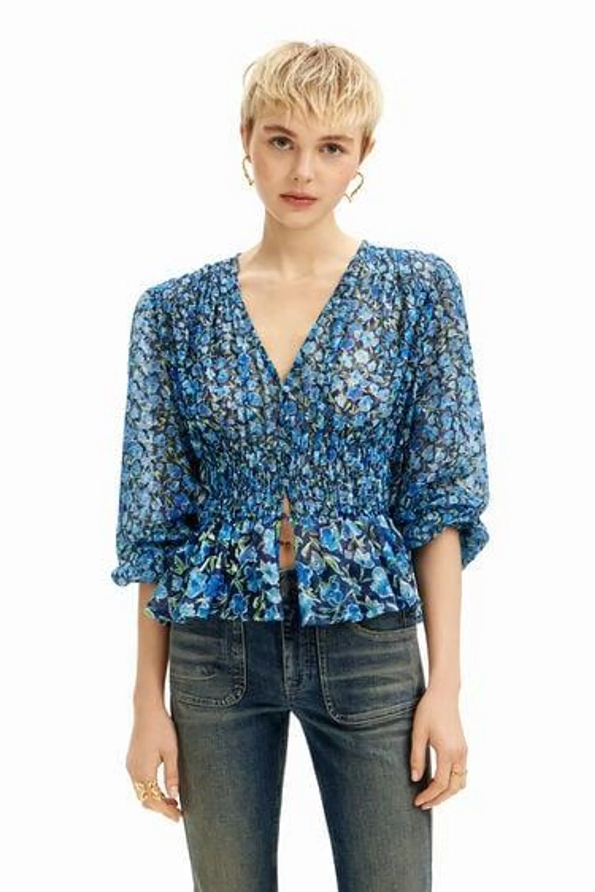 Floral plumetis blouse