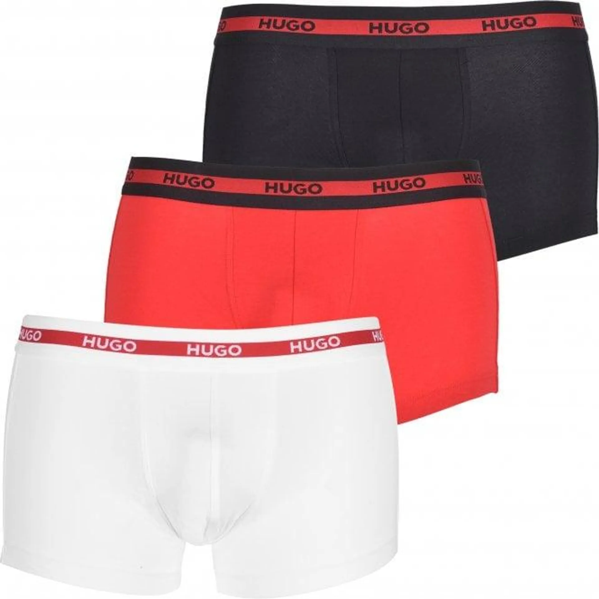 3-Pack Organic Cotton Red Stripe Boxer Trunks, Black/White/Red
