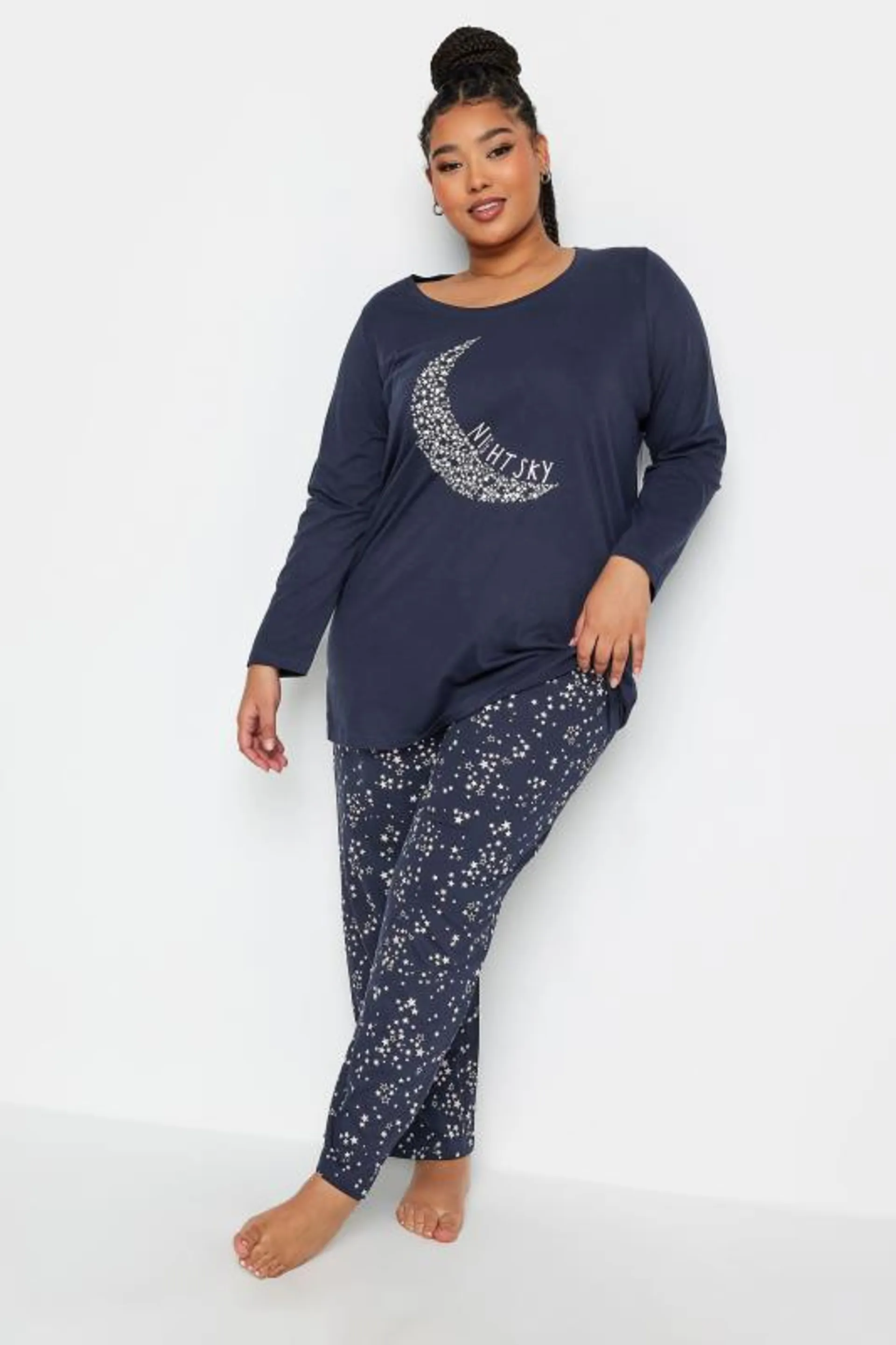 YOURS Curve Navy Blue 'Night Sky' Star Print Pyjama Set