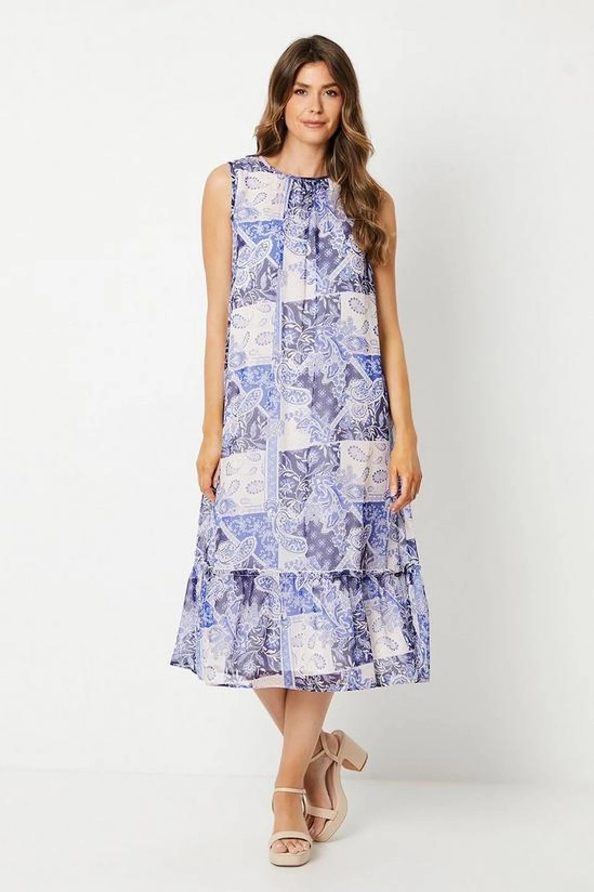 Chiffon Sleeveless Smock Midi Dress