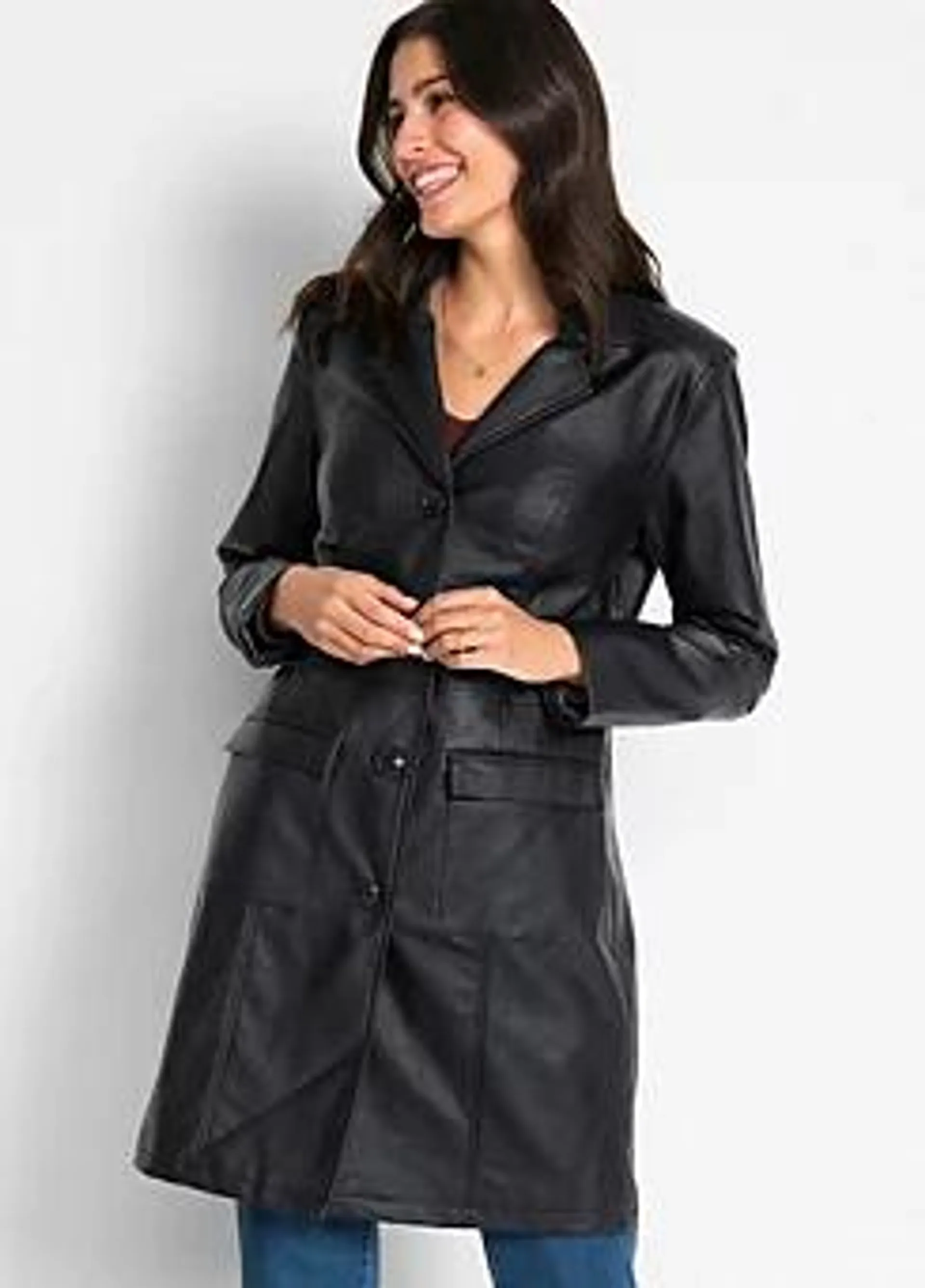 Faux Leather Trench Coat