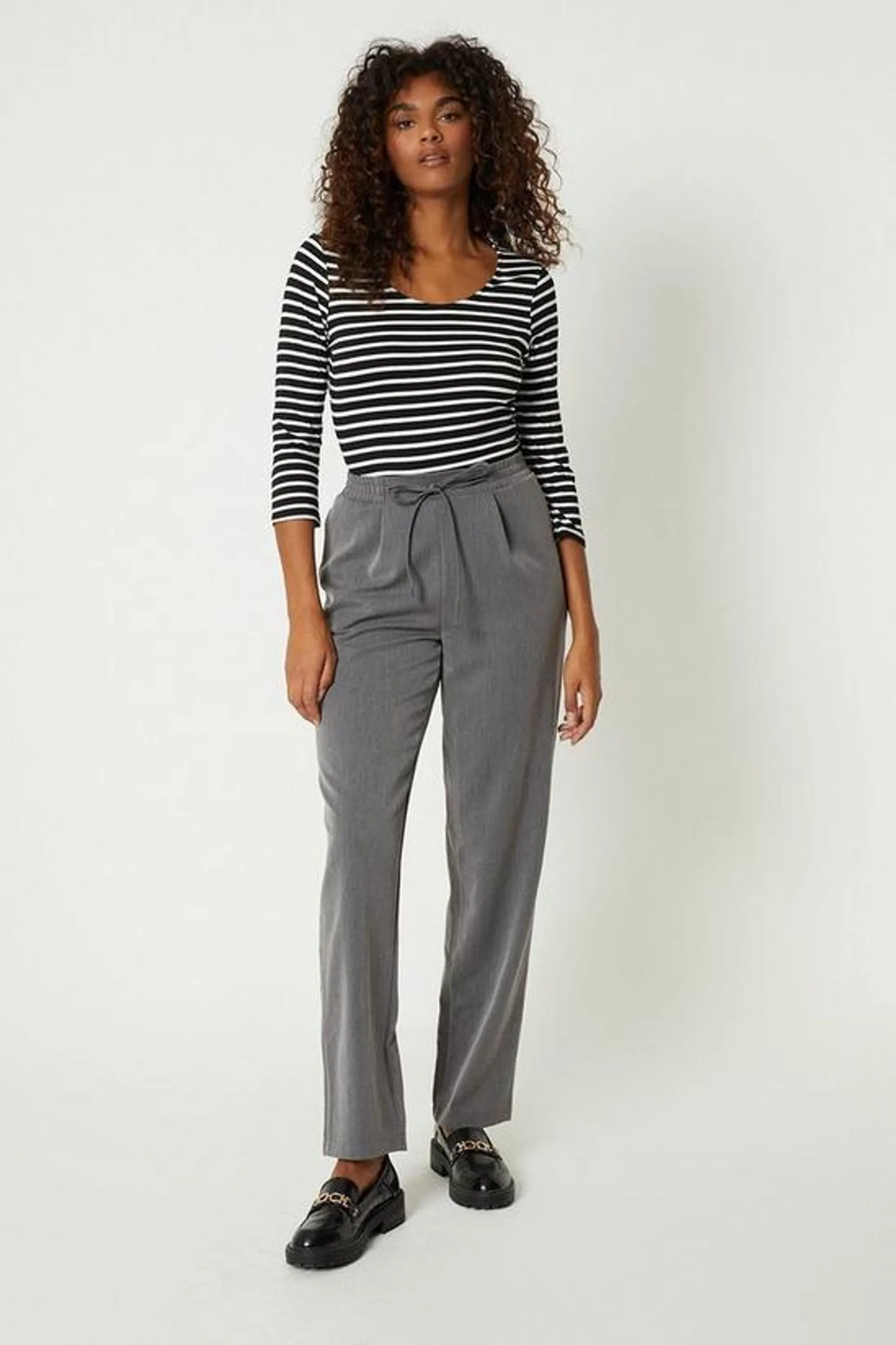 Tie Waist Formal Straight Leg Trousers