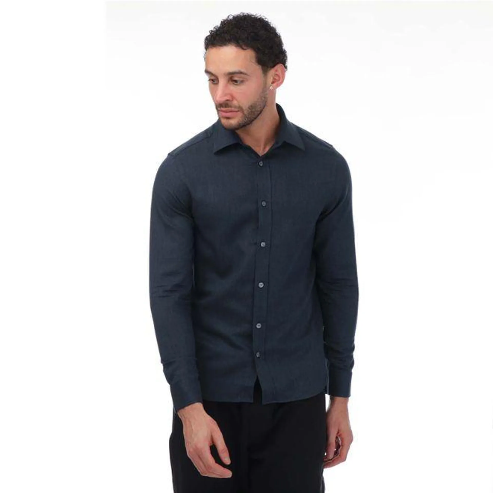 Ted Baker Crotone Long Sleeve Herringbone Shirt in Navy