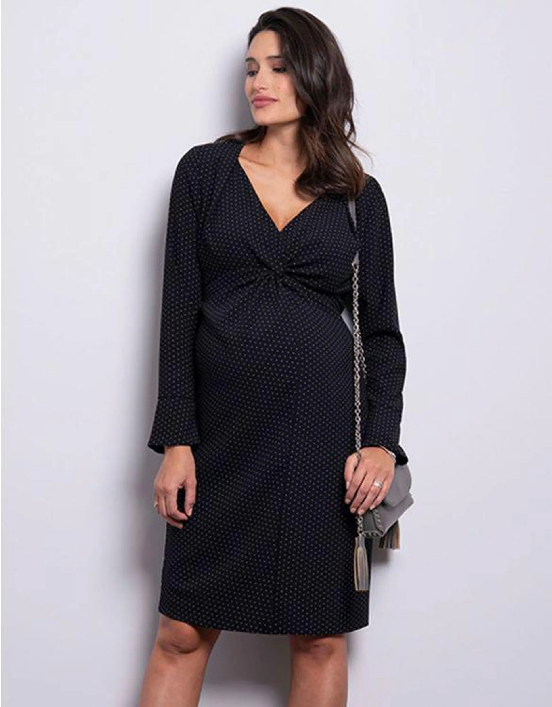 Black Polka Dot Twist Maternity Dress