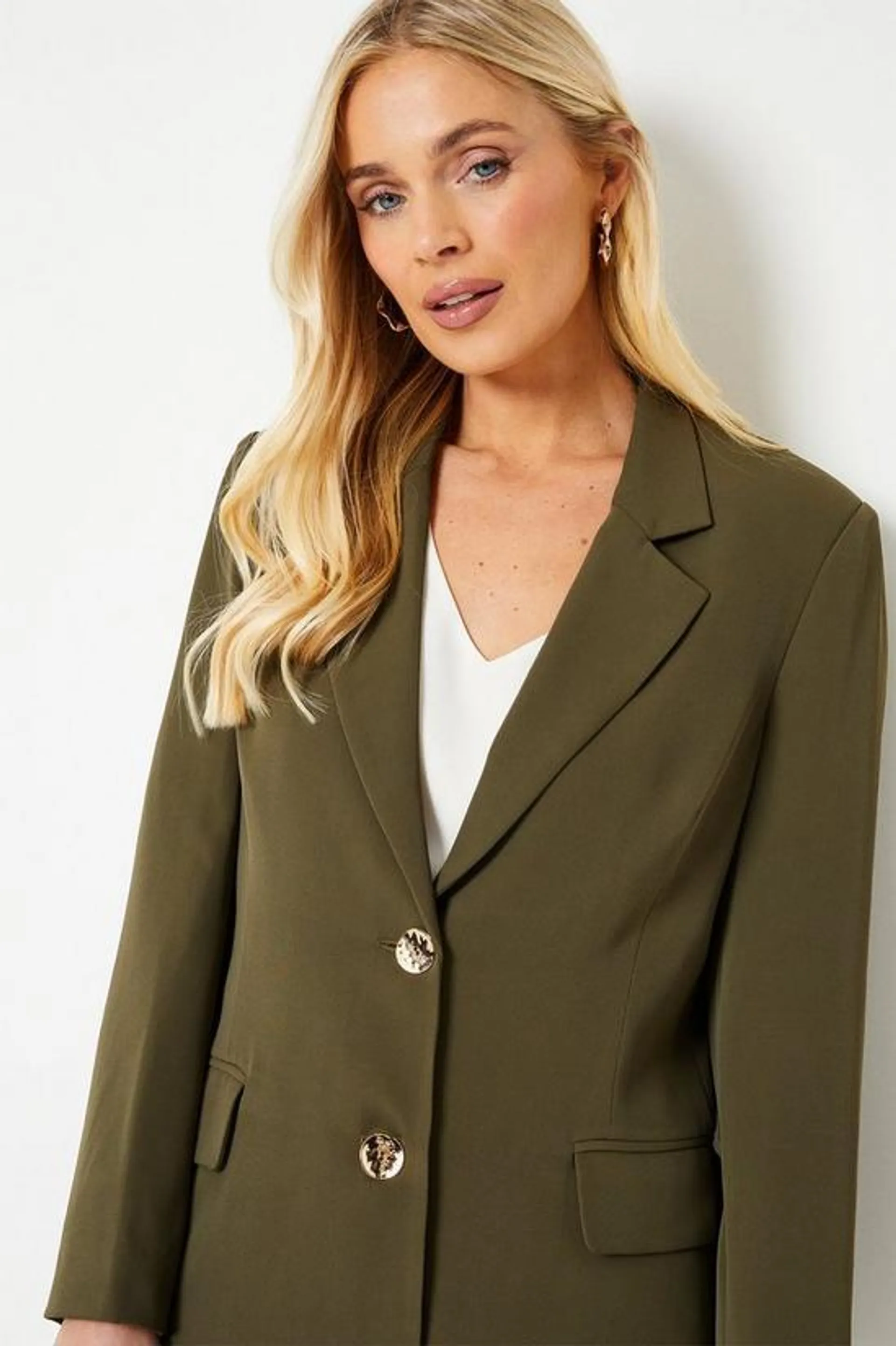 Petite Button Detail Double Breasted Blazer