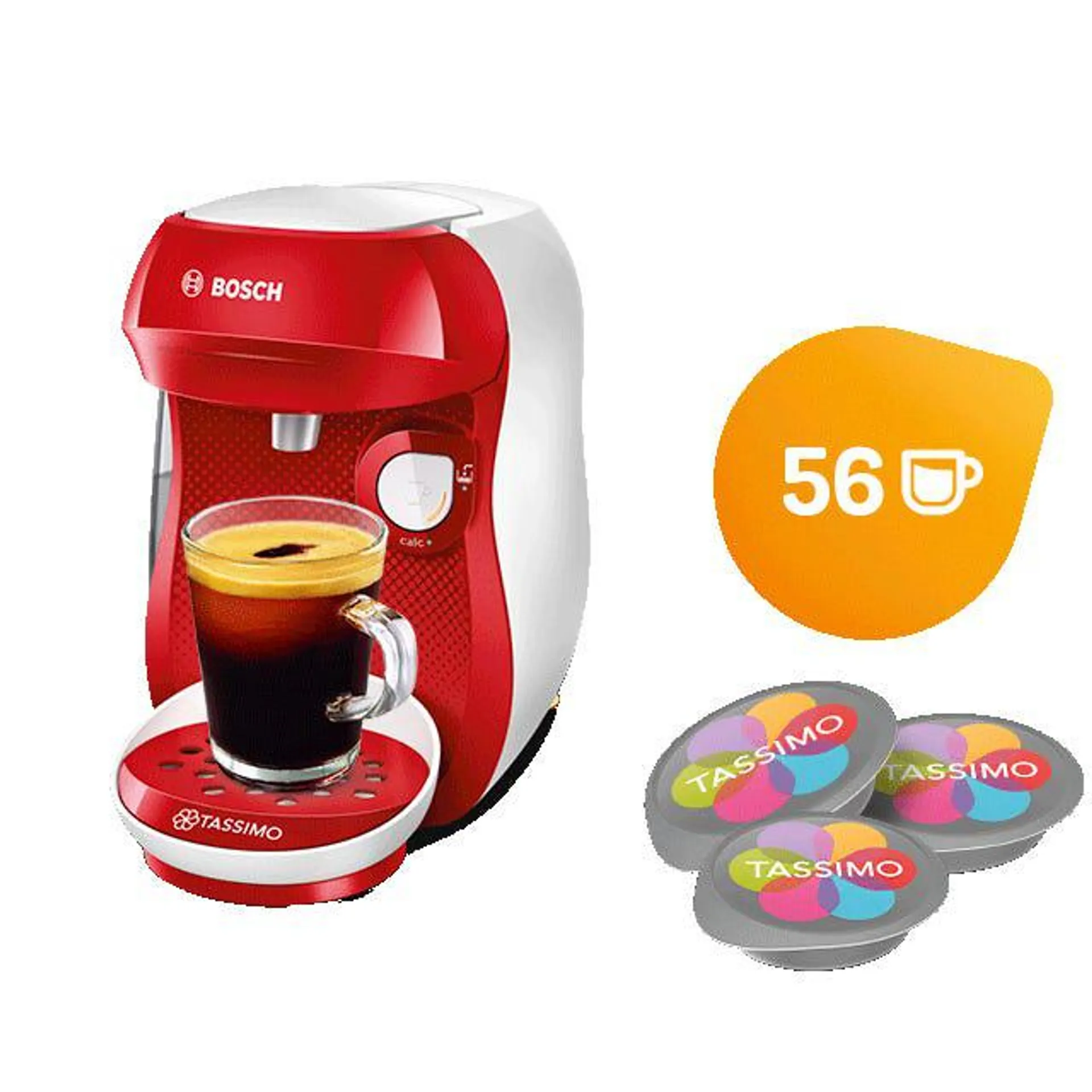 Happy Red And White Coffee Machine & Tassimo Best Sellers Coffee Capsule Selection