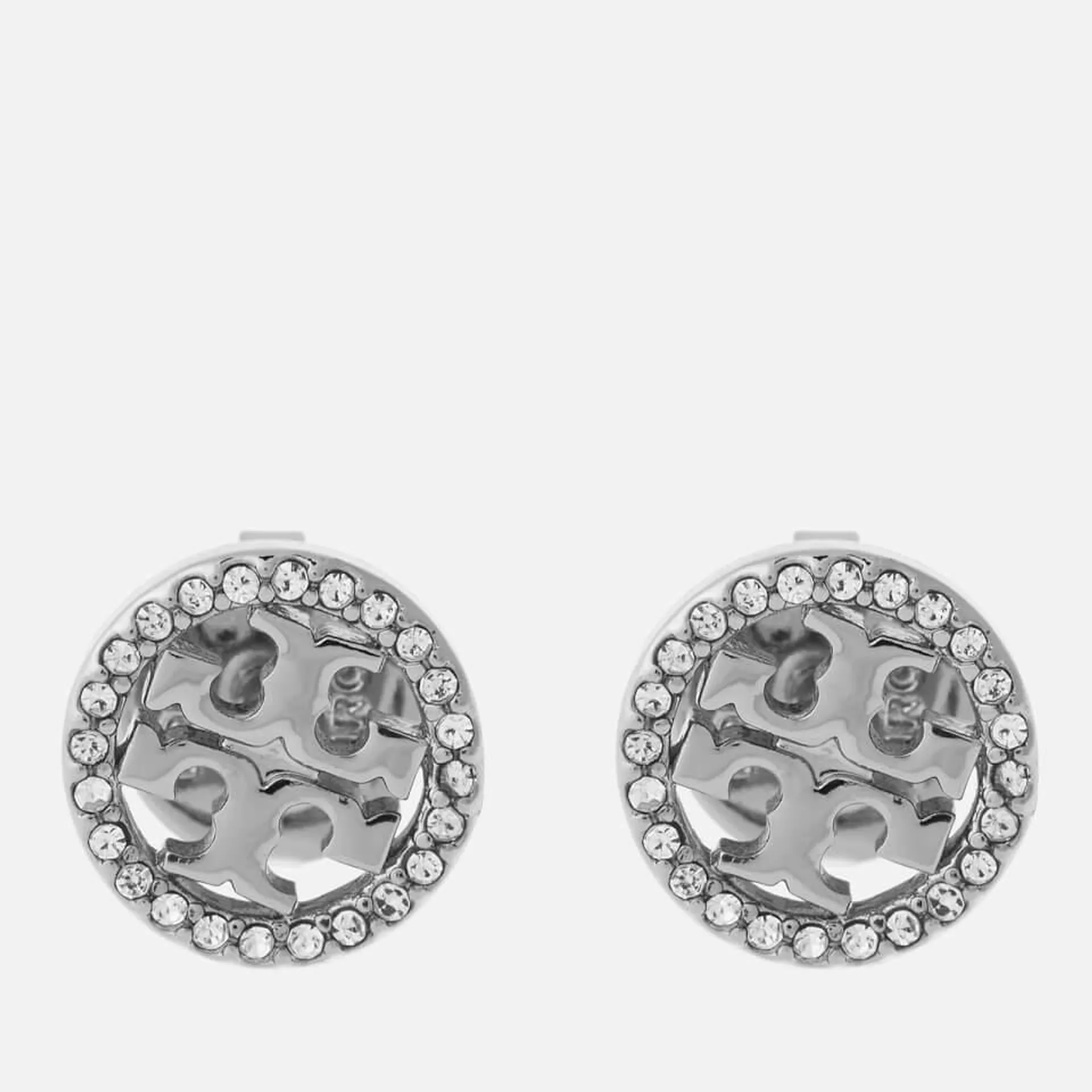 Tory Burch Women's Pave Logo Circle-Stud Earrings - Tory Silver/Crystal