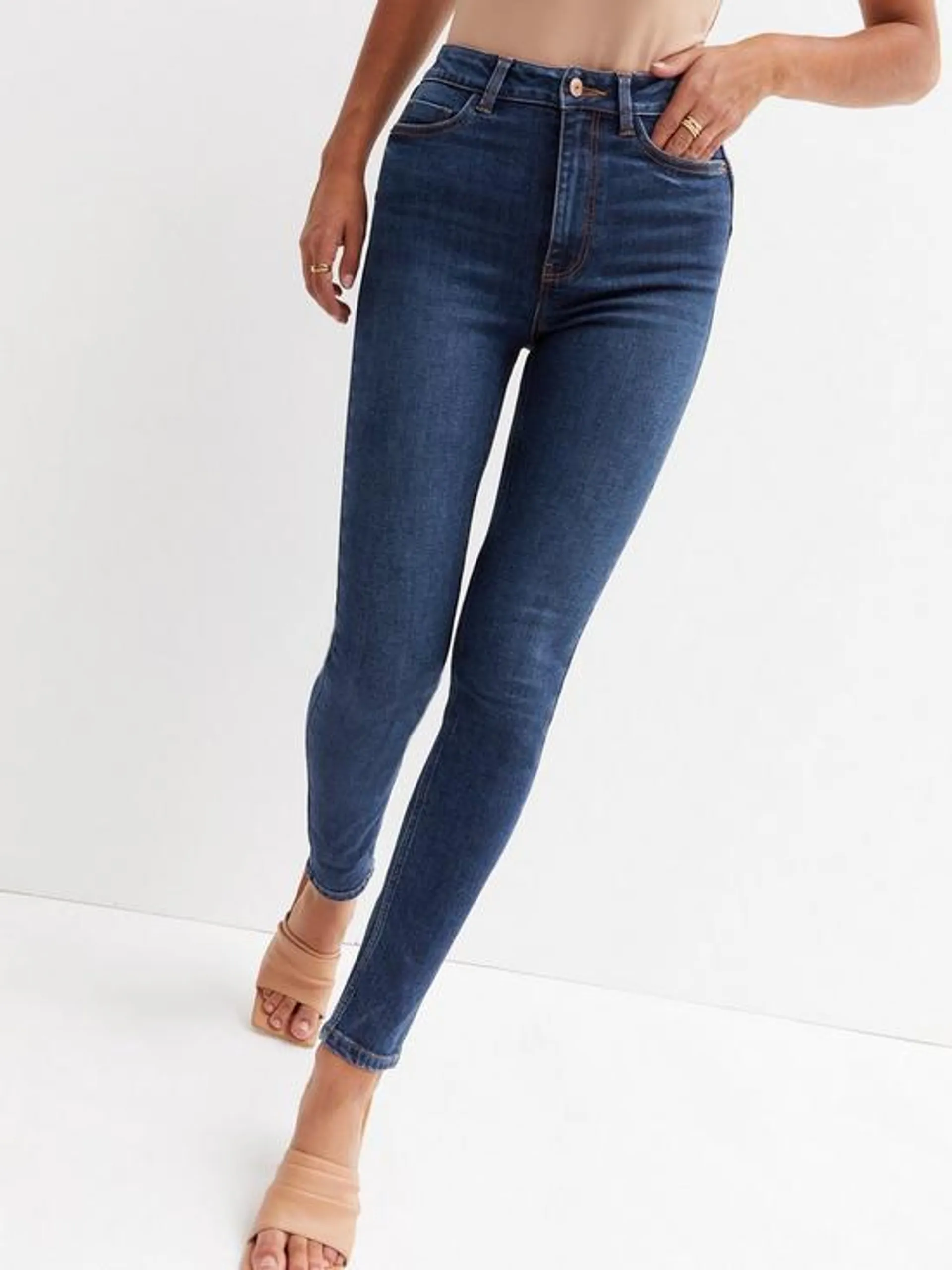 Mid Wash Lift & Shape Jenna Skinny Jeans - Navy