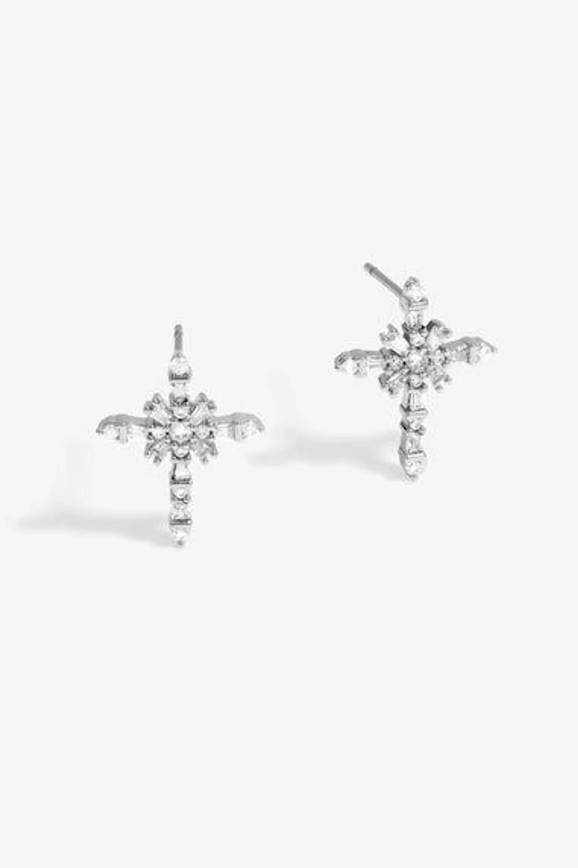 Jon Richard Rhodium Plated Cubic Zirconia Cross Earrings - Gift Box