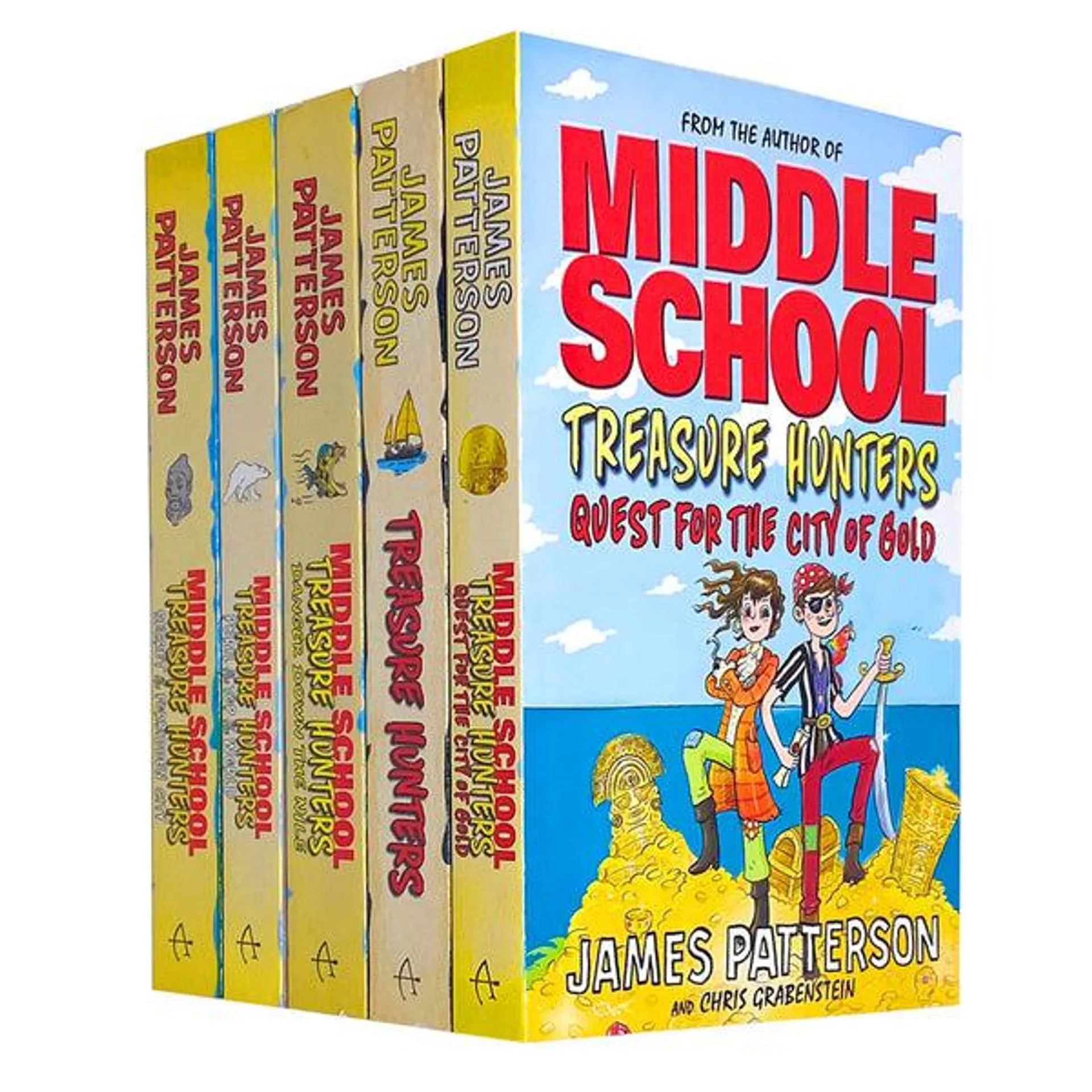 James Patterson Middle School Treasure Hunters 5 Books Collection Set Treasure Hunters Danger Down..