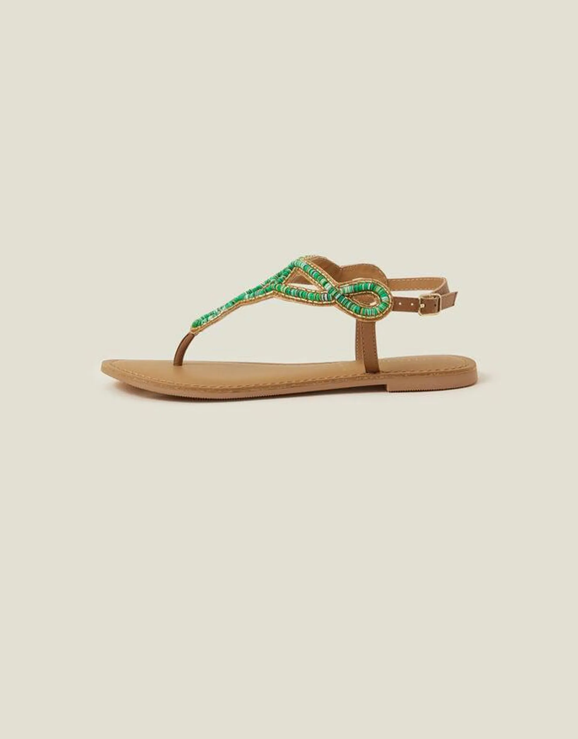 Beaded Cut-Out Sandals Green
