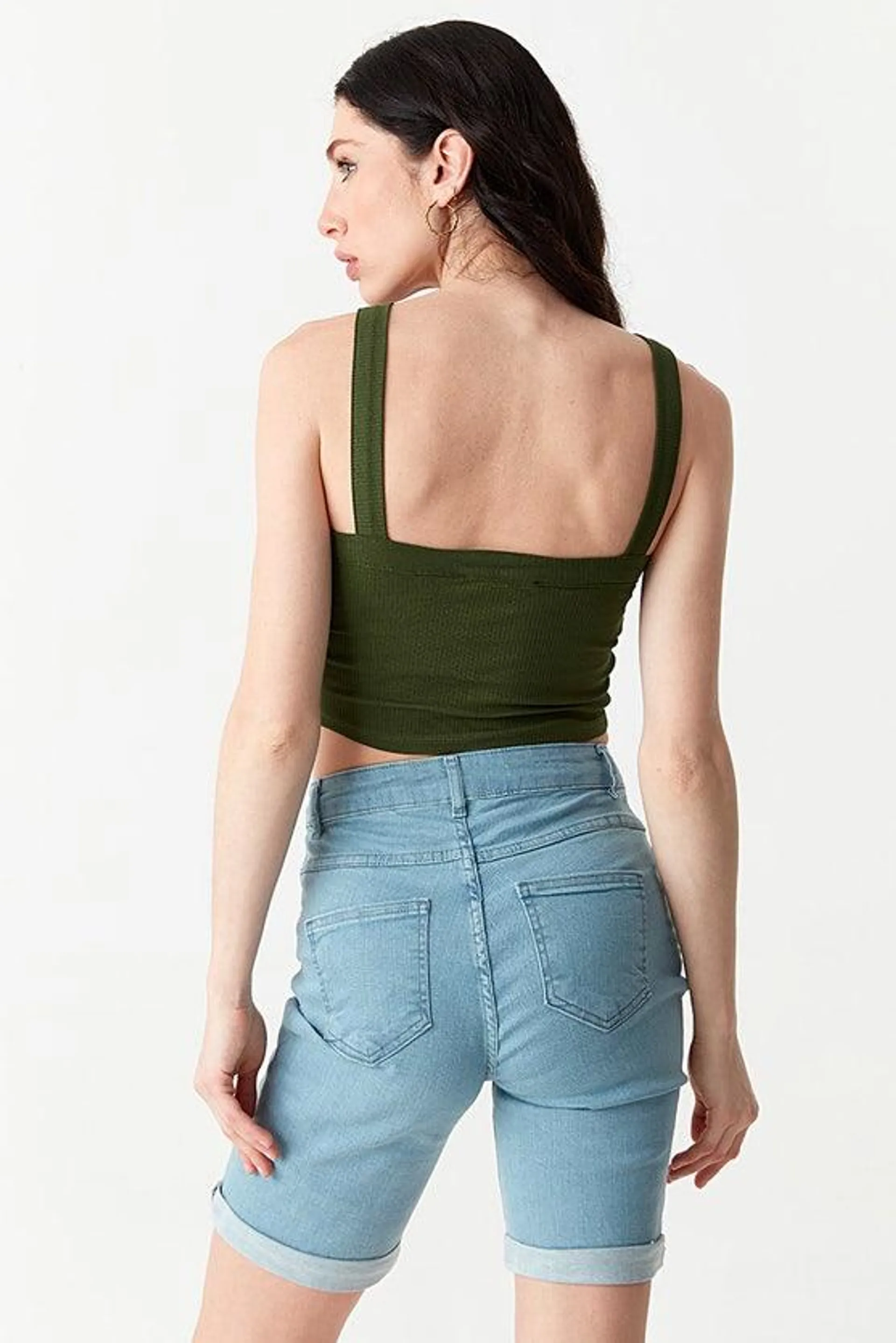 Deep Green Wide Strap Diamond Halter Neck Top