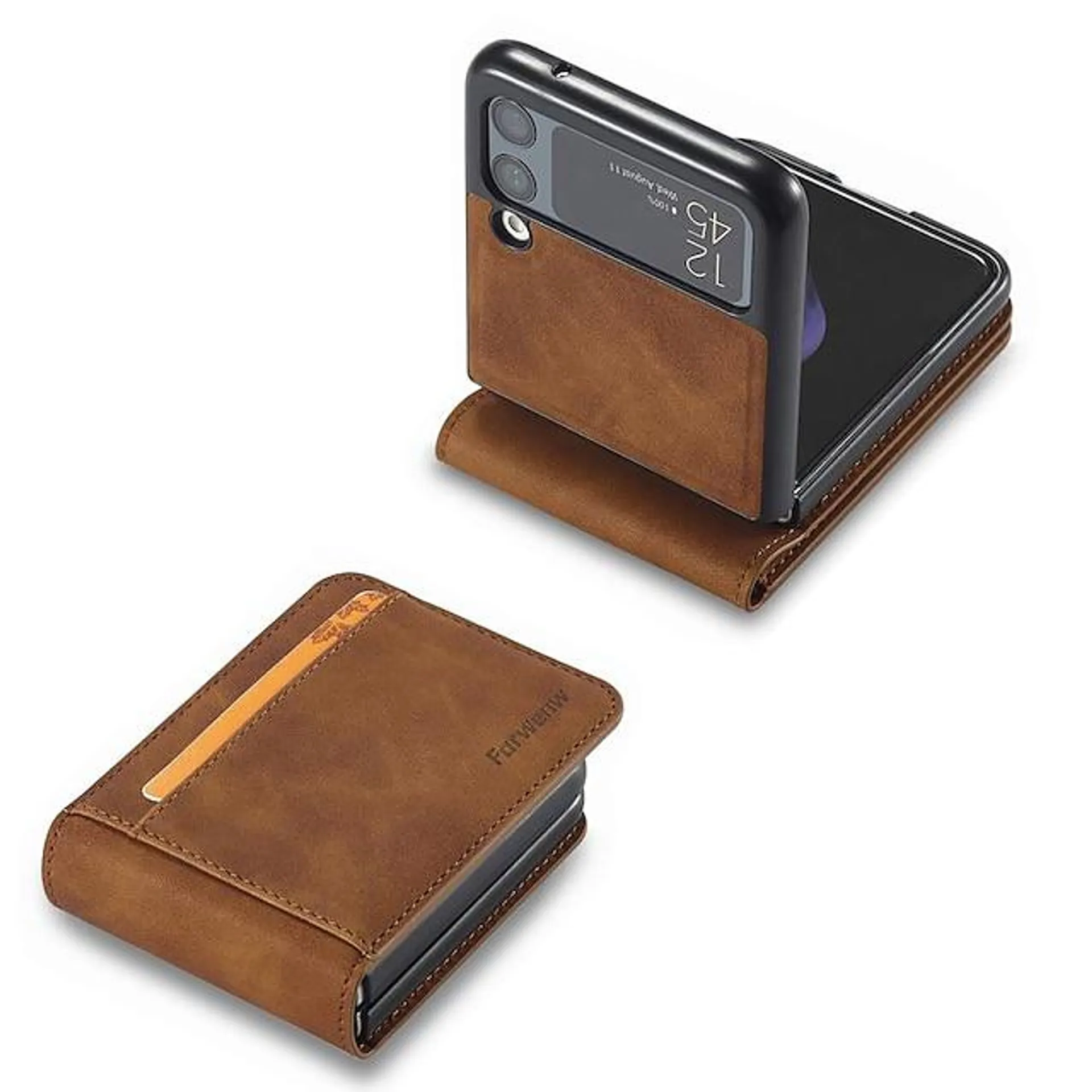 Phone Case For Samsung Galaxy Back Cover Z Flip 4 Z Flip 3 Bumper Frame Dustproof Card Holder Slots Solid Colored PU Leather
