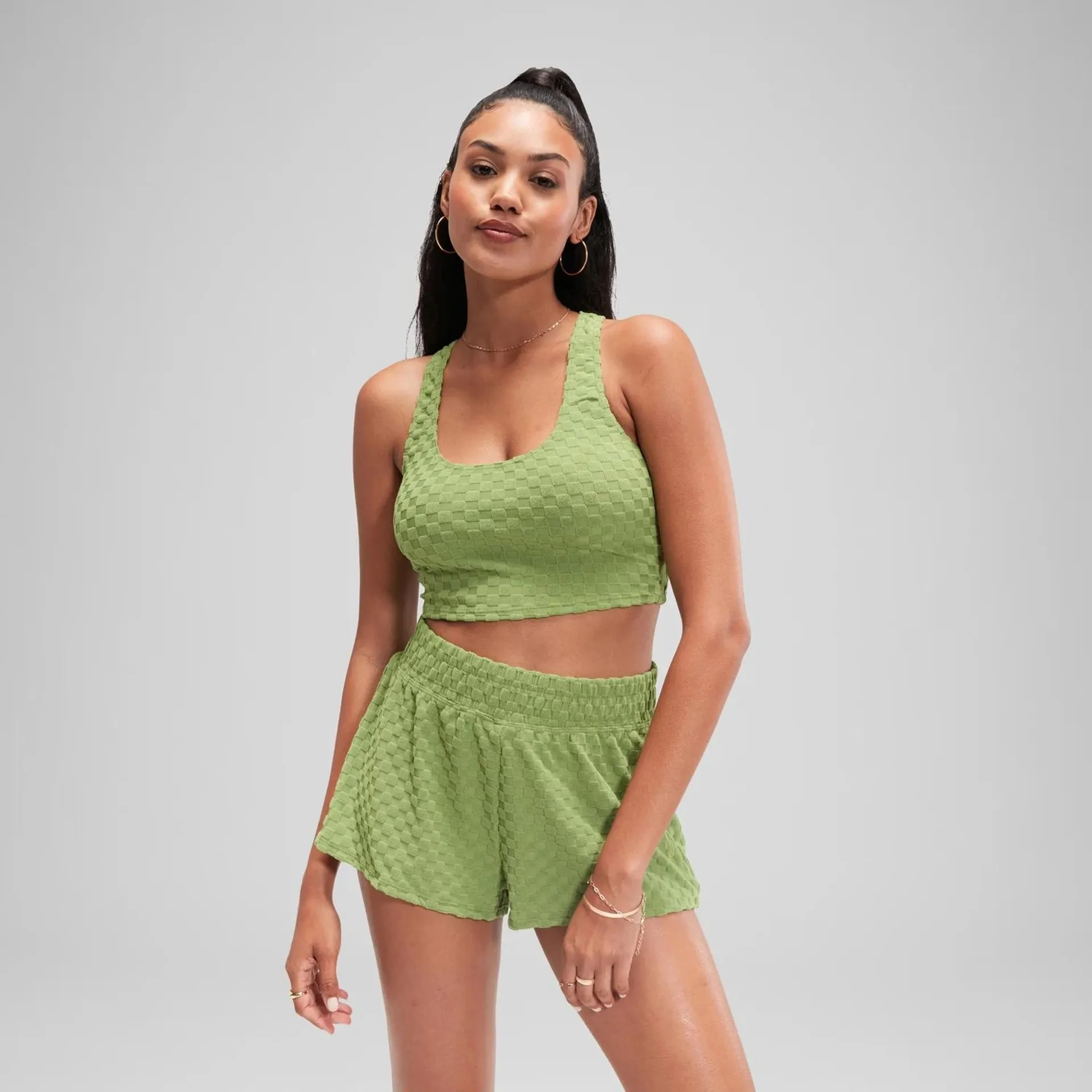 FLU3NTE Terry Crop Top Green