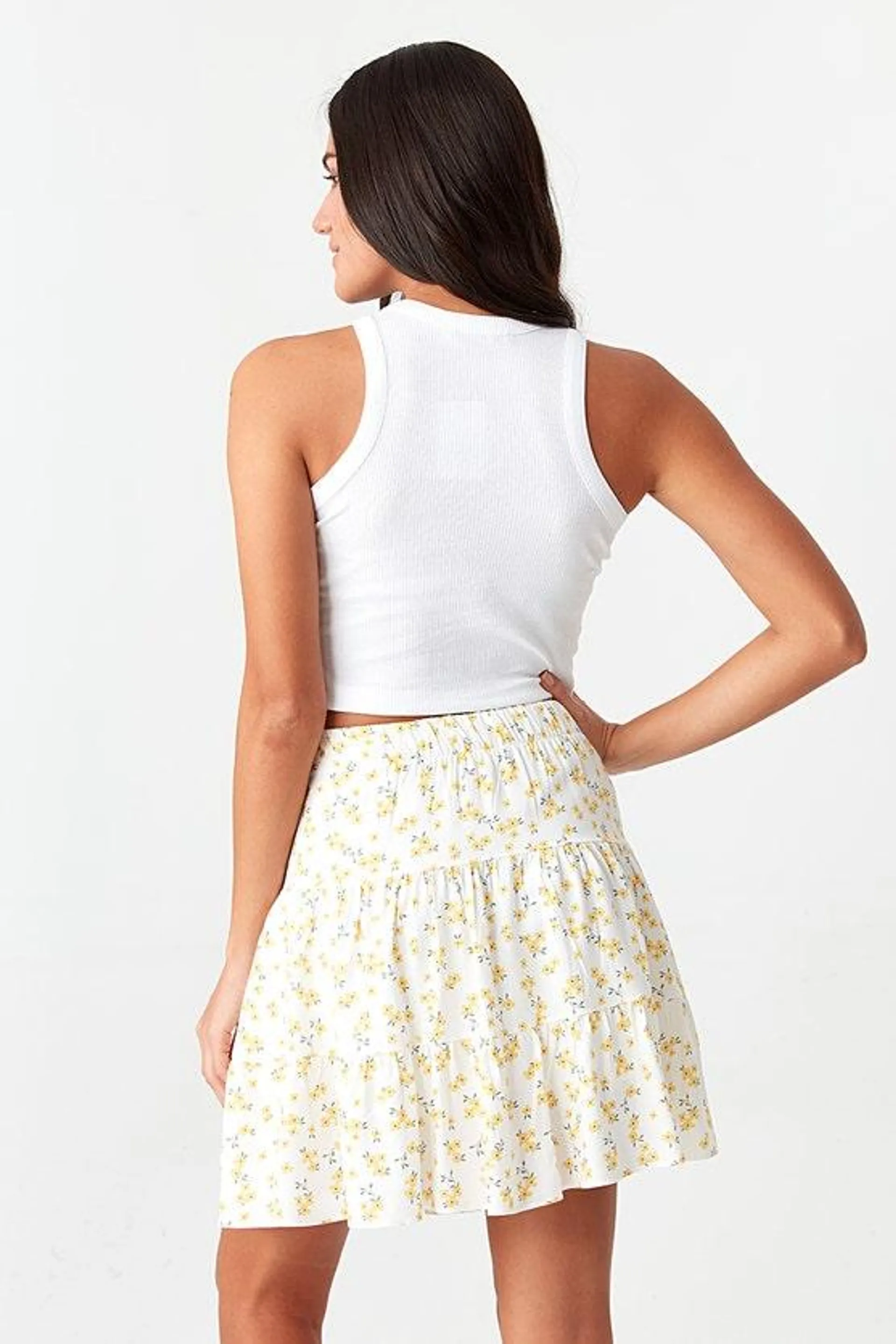 Yellow Ditsy Tiered Mini Skirt