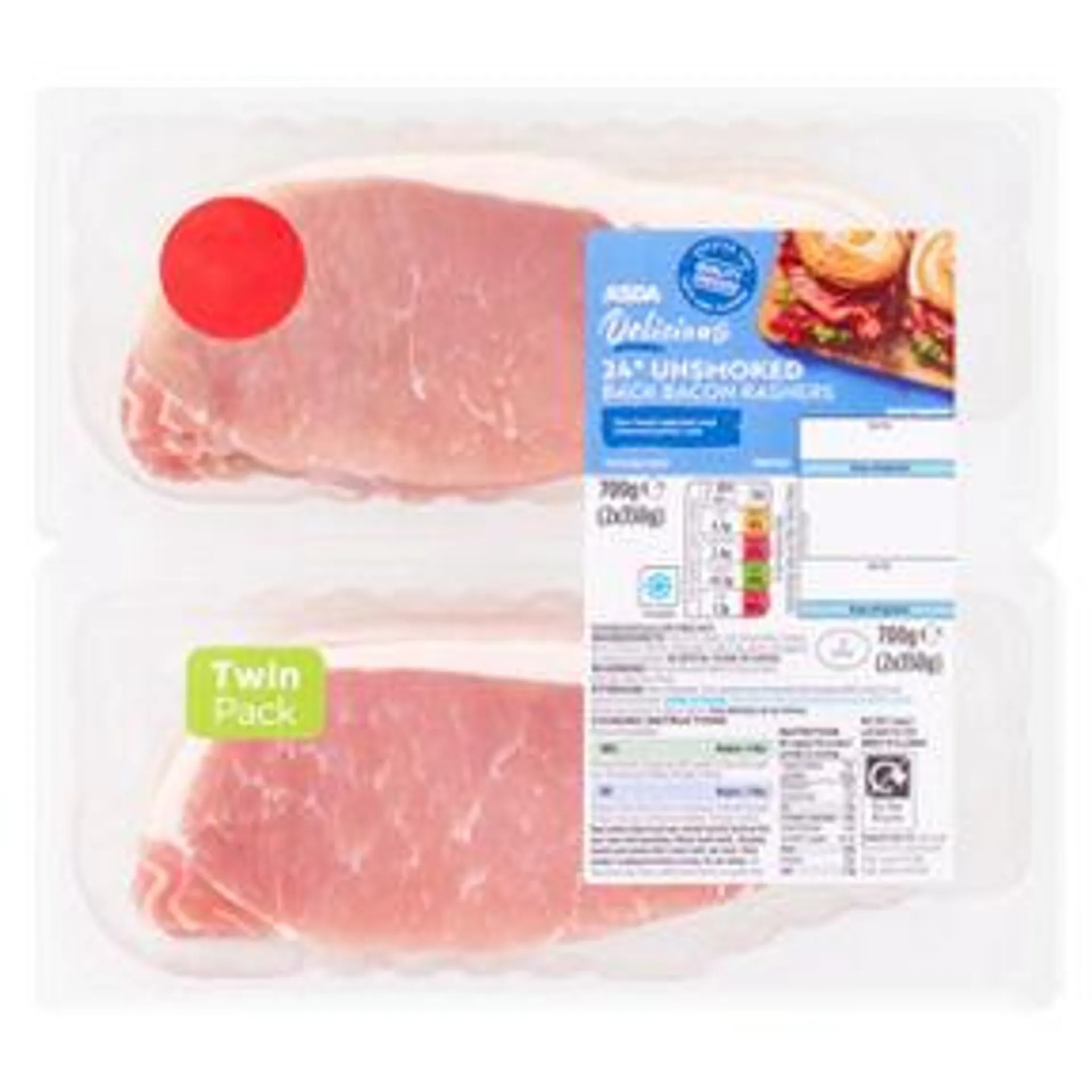 ASDA Delicious 24 Unsmoked Back Bacon Rashers 2 x 350g (700g)