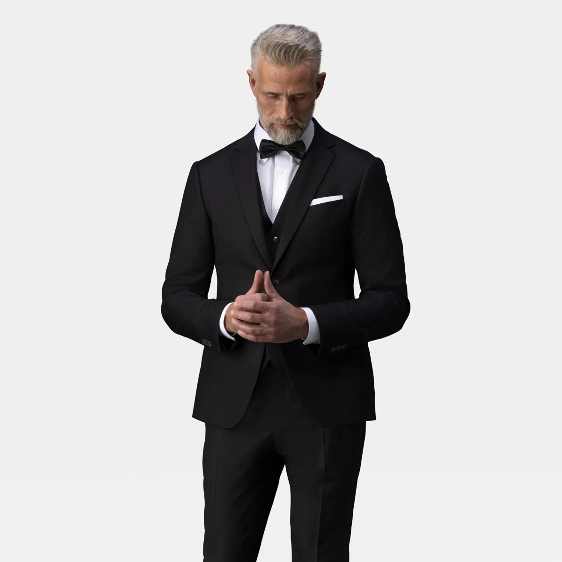 Black three-piece suit