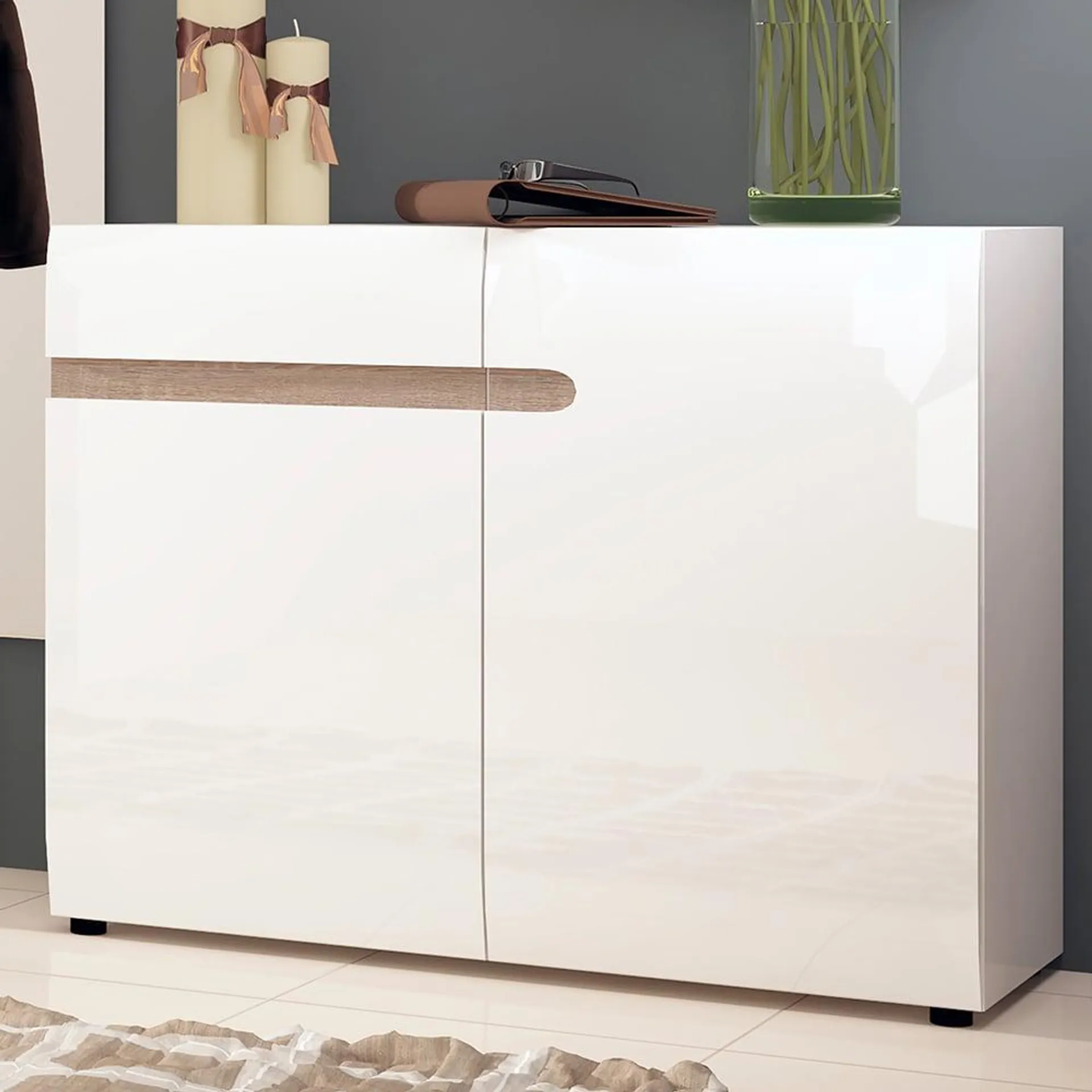 Florence Chelsea 2 Door Single Drawer White Living Sideboard