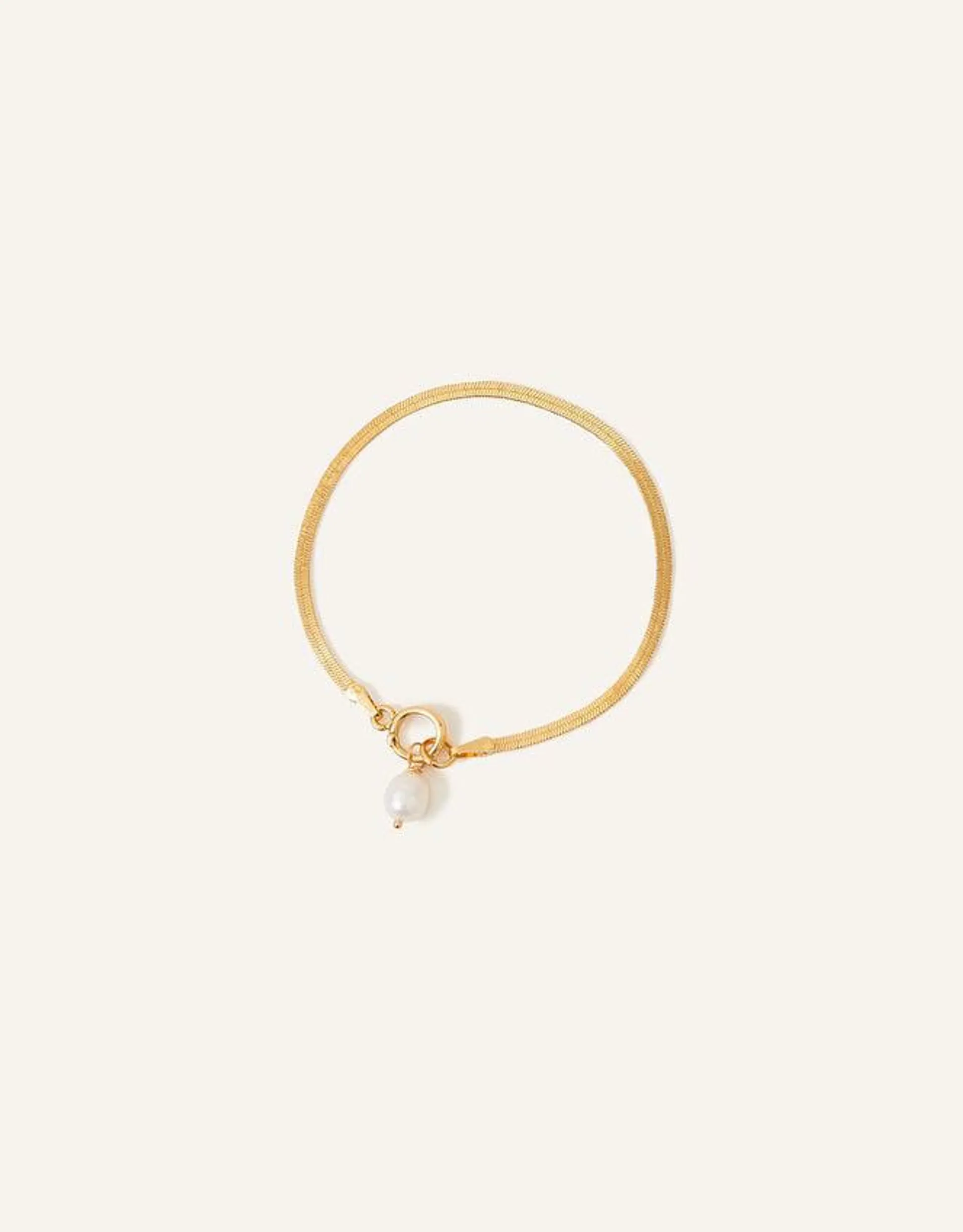 14ct Gold-Plated Herringbone Chain Pearl Bracelet