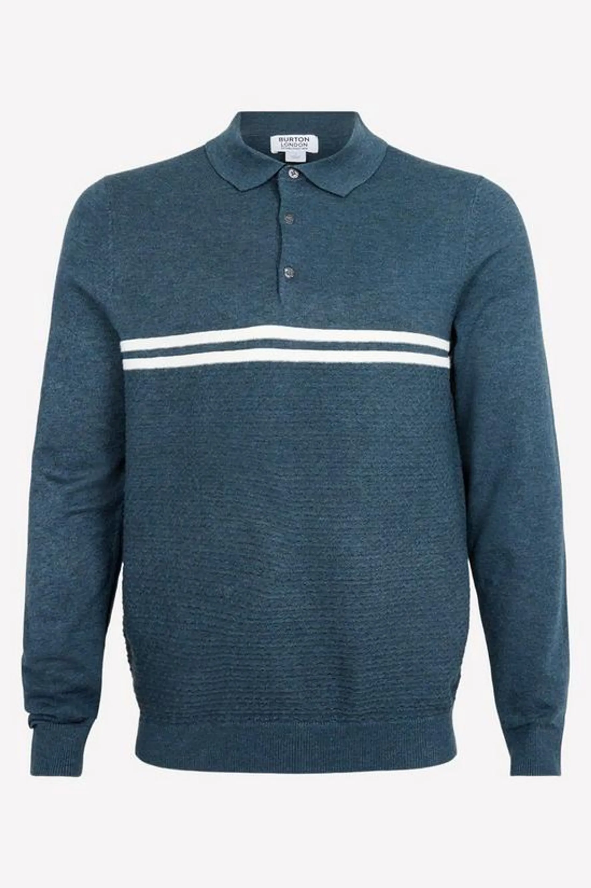 Long Sleeve Double Stripe Knitted Polo