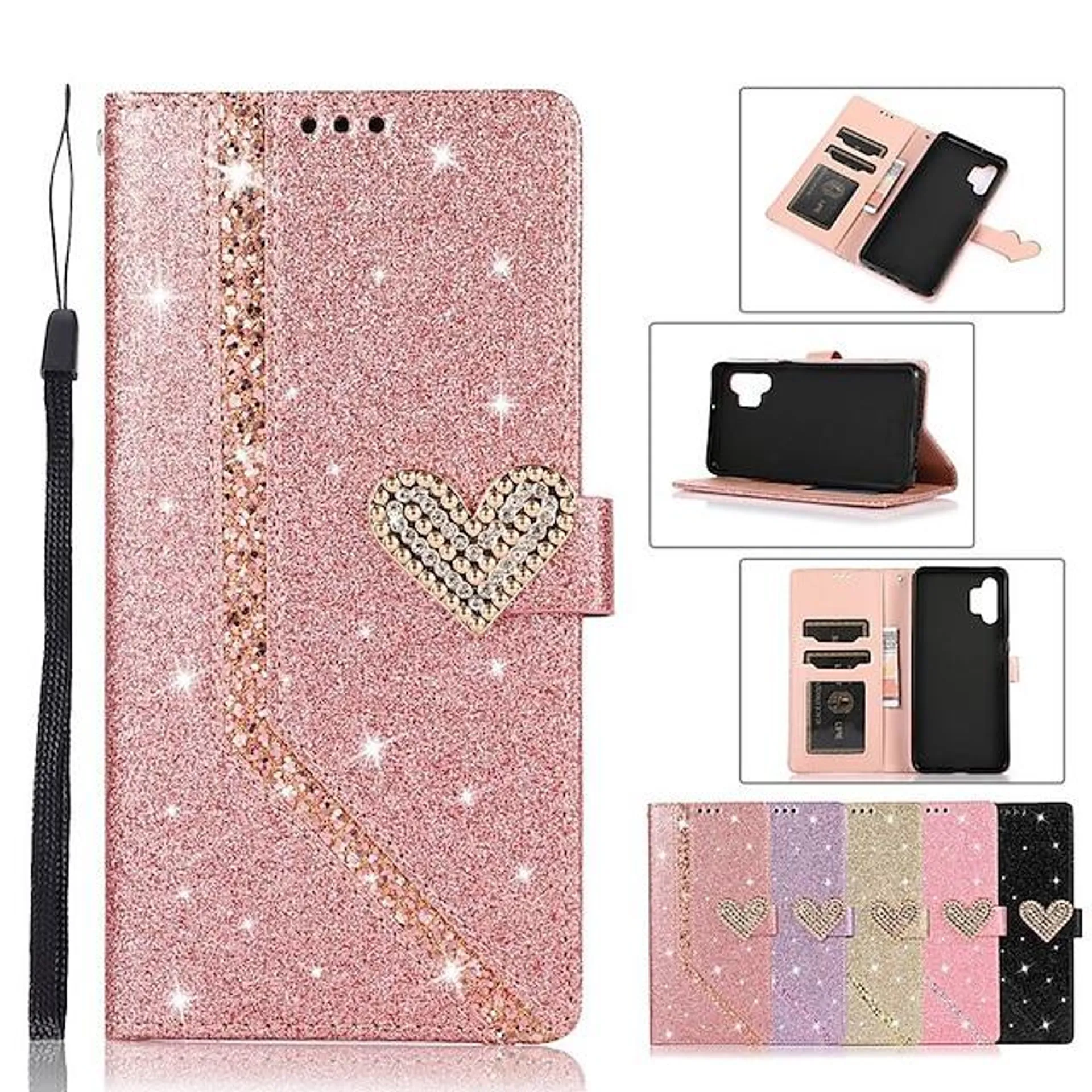 Phone Case For Samsung Galaxy Wallet Case S23 S22 S21 S20 Plus Ultra A73 A53 A33 Note 20 10 With Card Holder Magnetic Flip Kickstand Heart Solid Colored Glitter Shine PU Leather