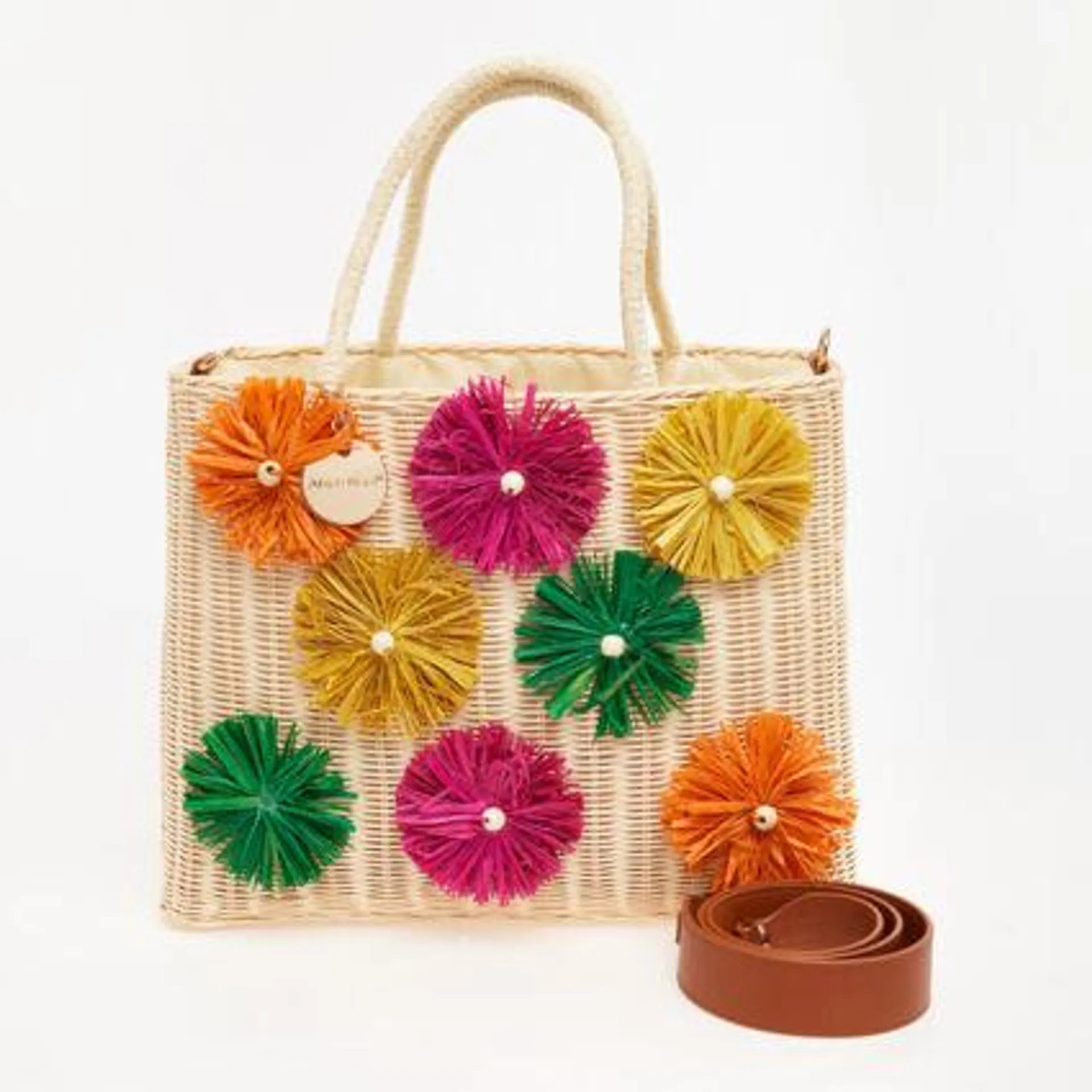 Cream Floral Straw Woven Shopper Bag