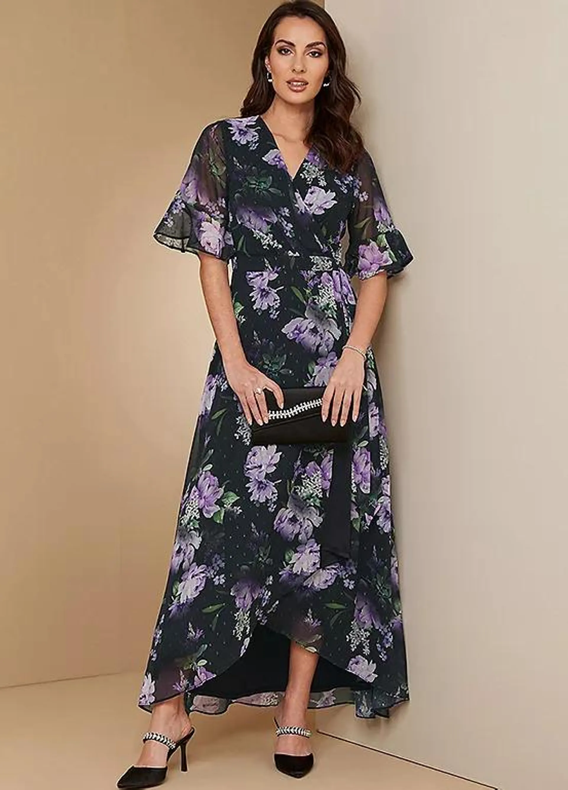 Together Black Floral Print Wrap Maxi Dress